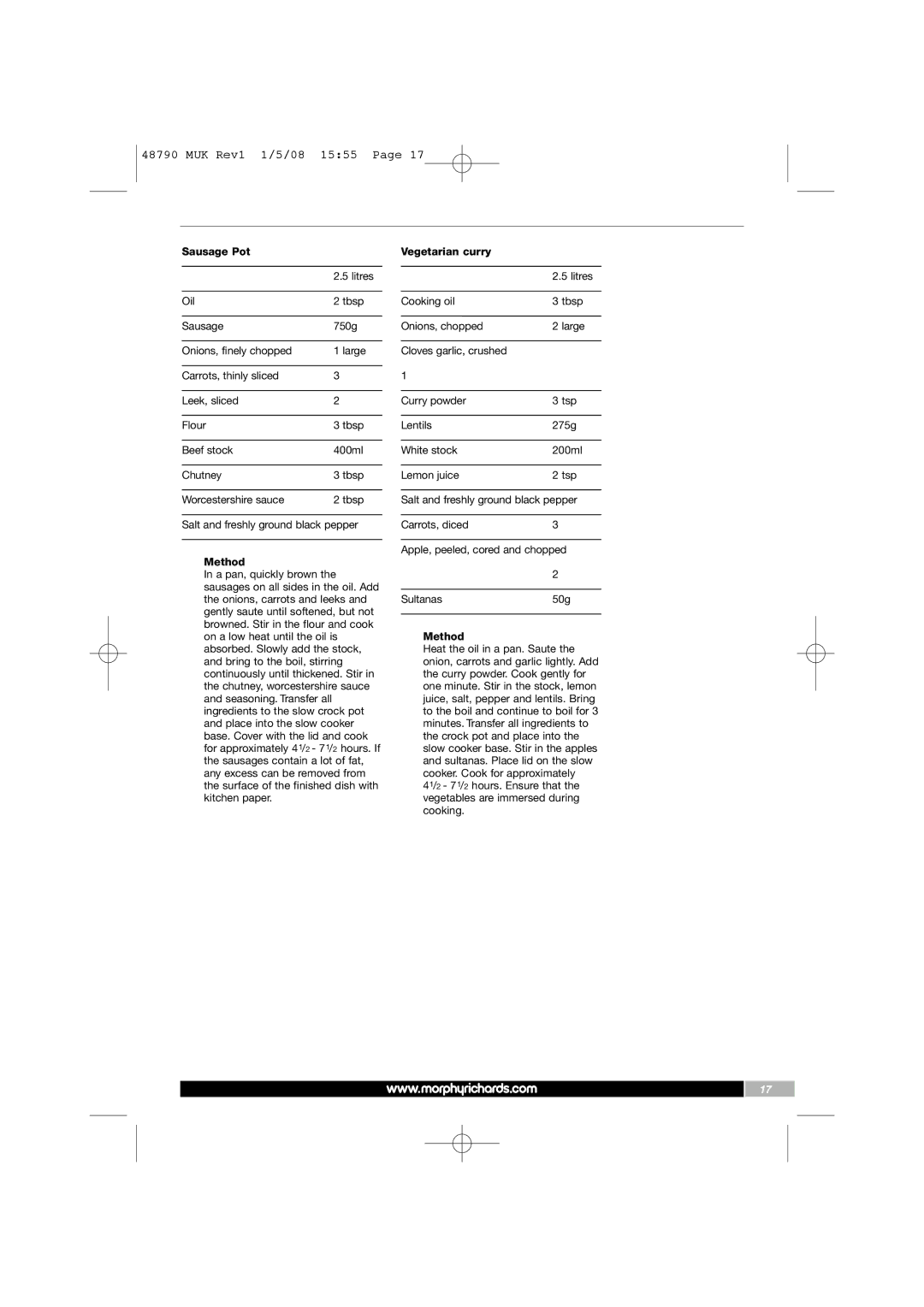 Morphy Richards 48790 manual MUK Rev1 1/5/08 1555 