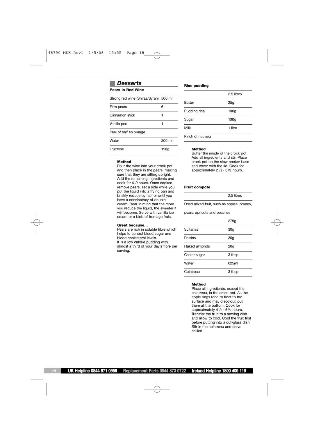 Morphy Richards 48790 manual Desserts 