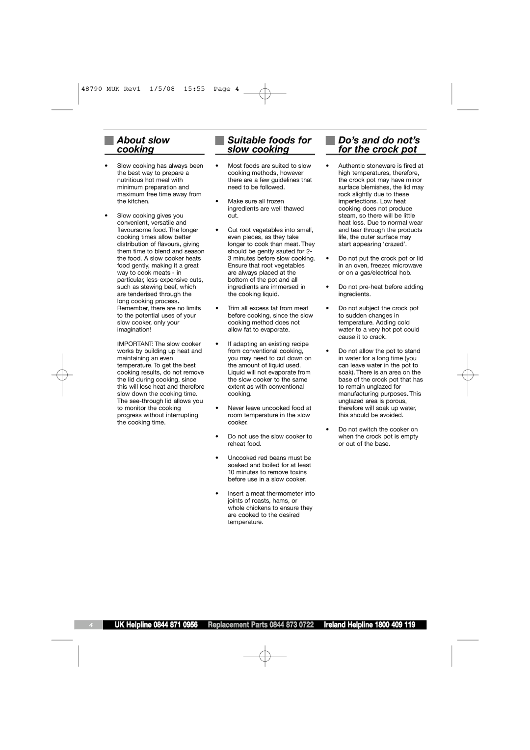 Morphy Richards 48790 manual About slow cooking, Suitable foods for slow cooking, Do’s and do not’s for the crock pot 