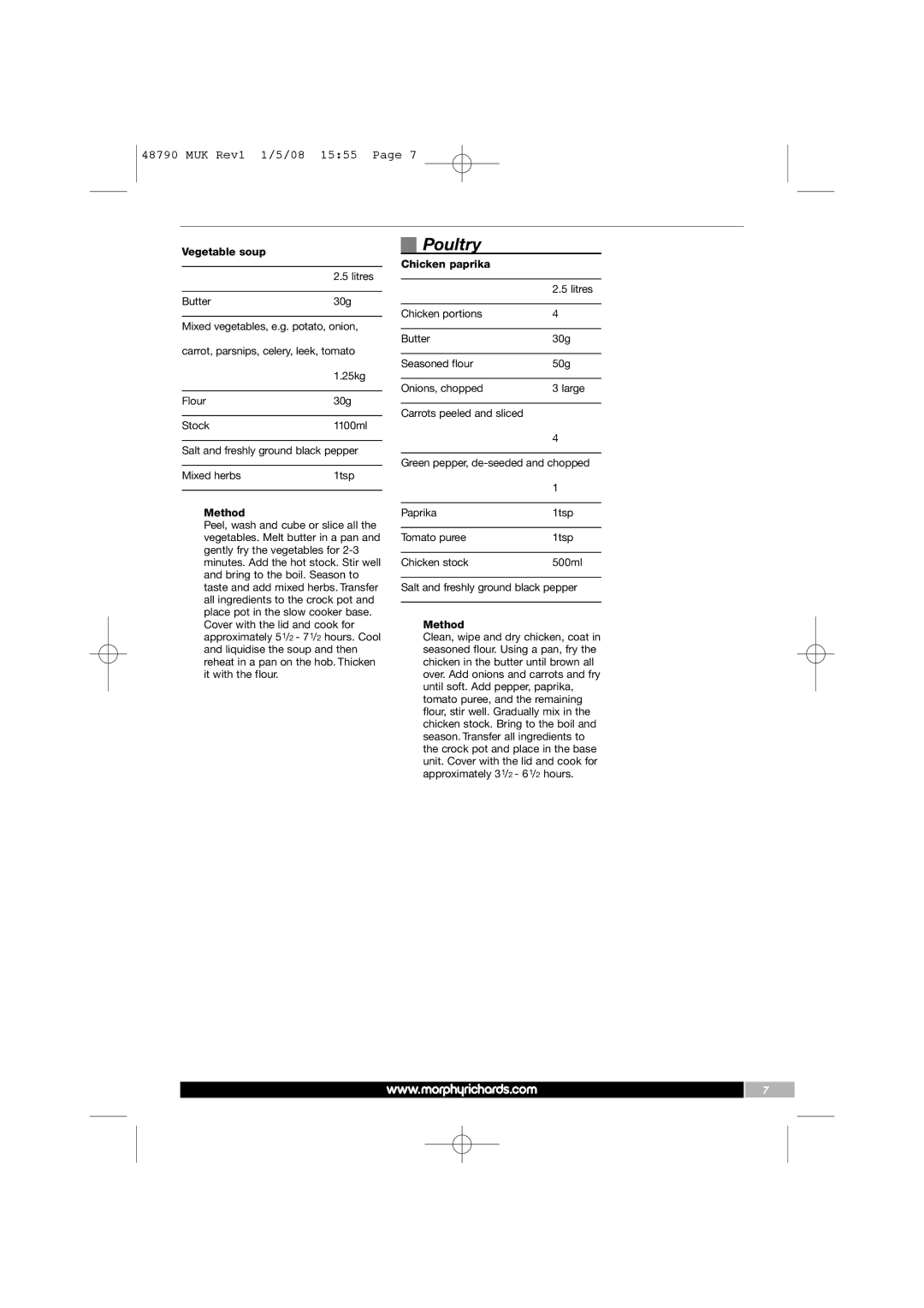 Morphy Richards 48790 manual Poultry 