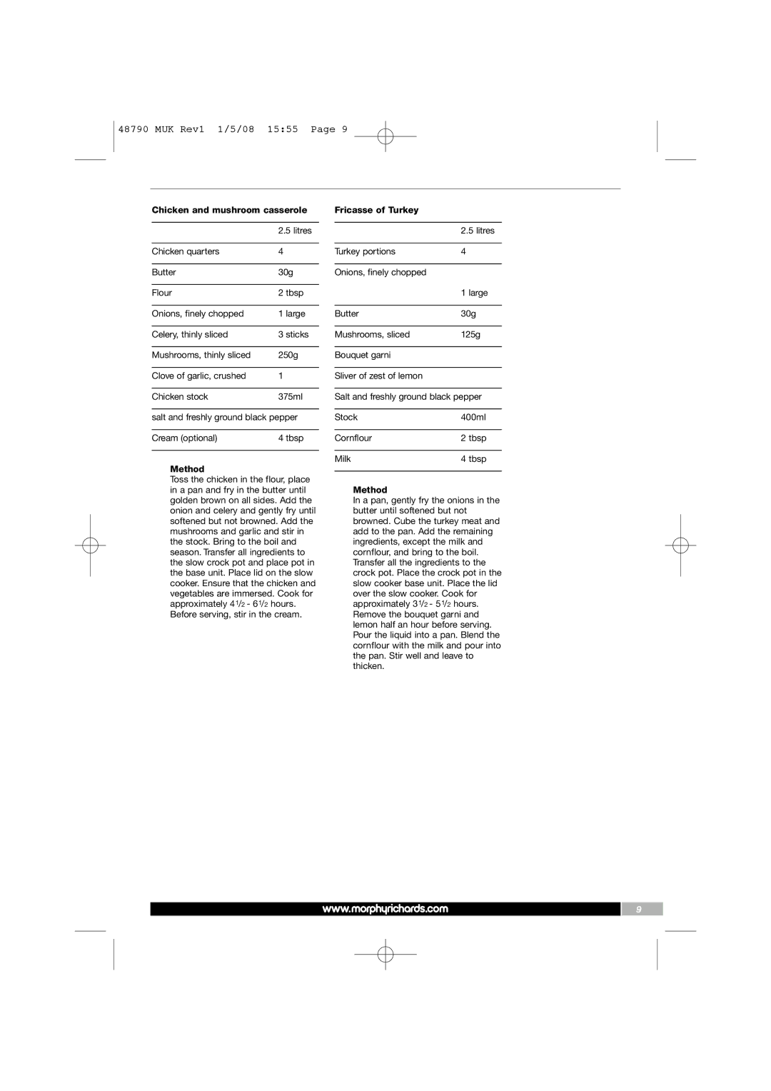 Morphy Richards 48790 manual MUK Rev1 1/5/08 1555 