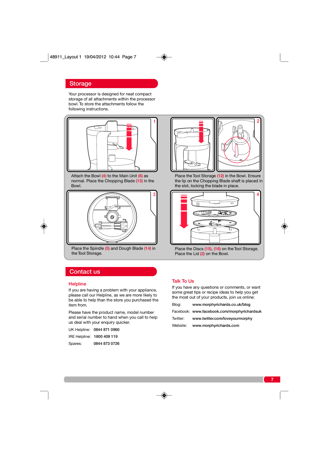 Morphy Richards 48911 manual Storage, Contact us 