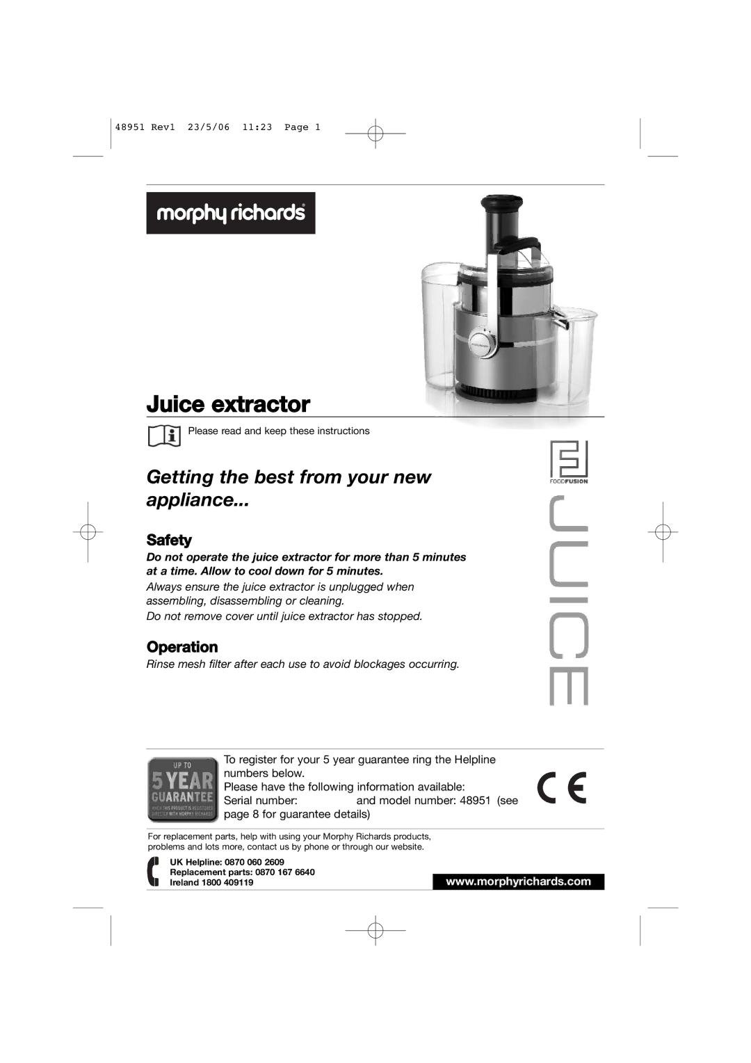 Morphy Richards 48951 manual Juice extractor 