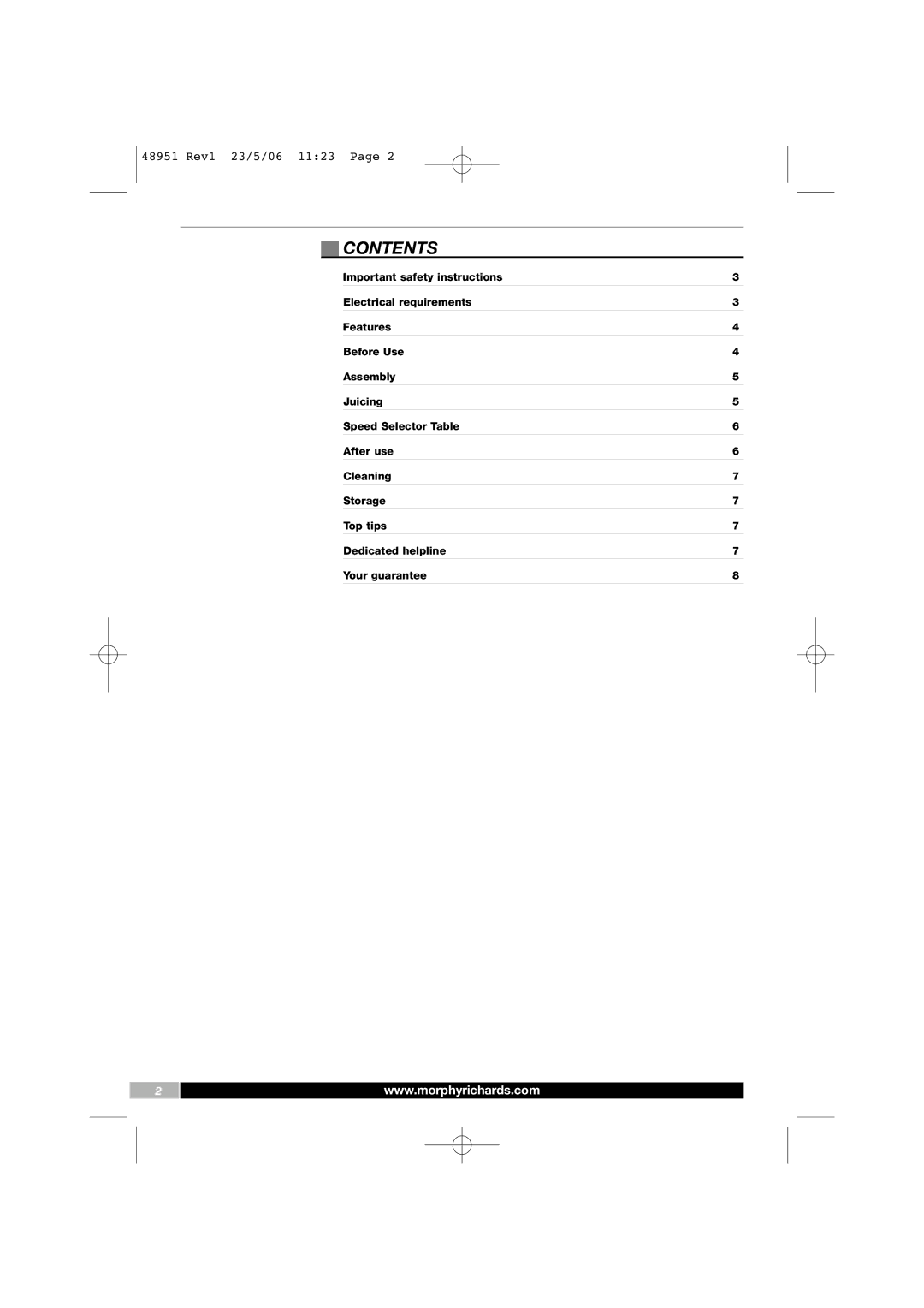 Morphy Richards 48951 manual Contents 