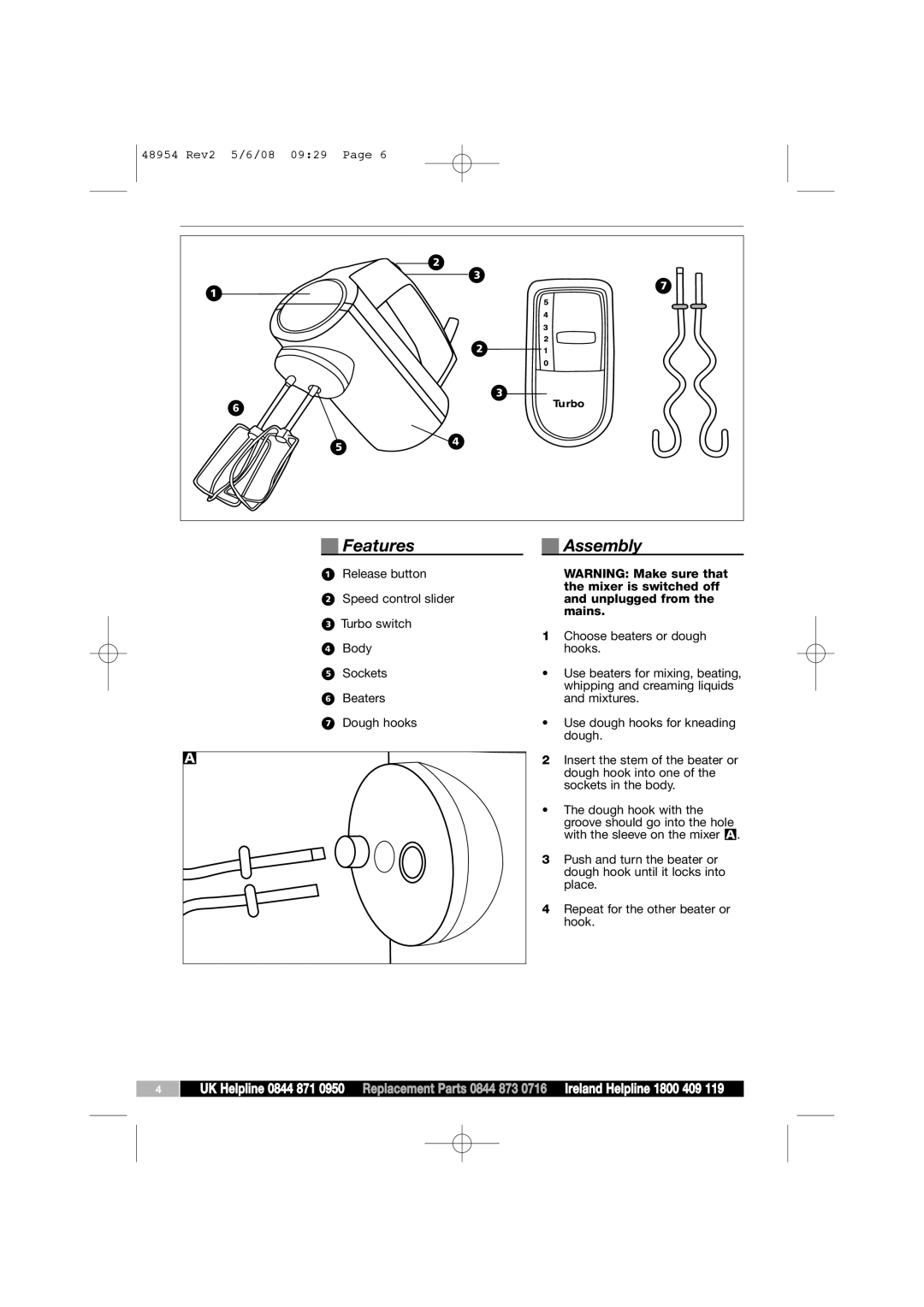 Morphy Richards 48954 manual Features, Assembly 