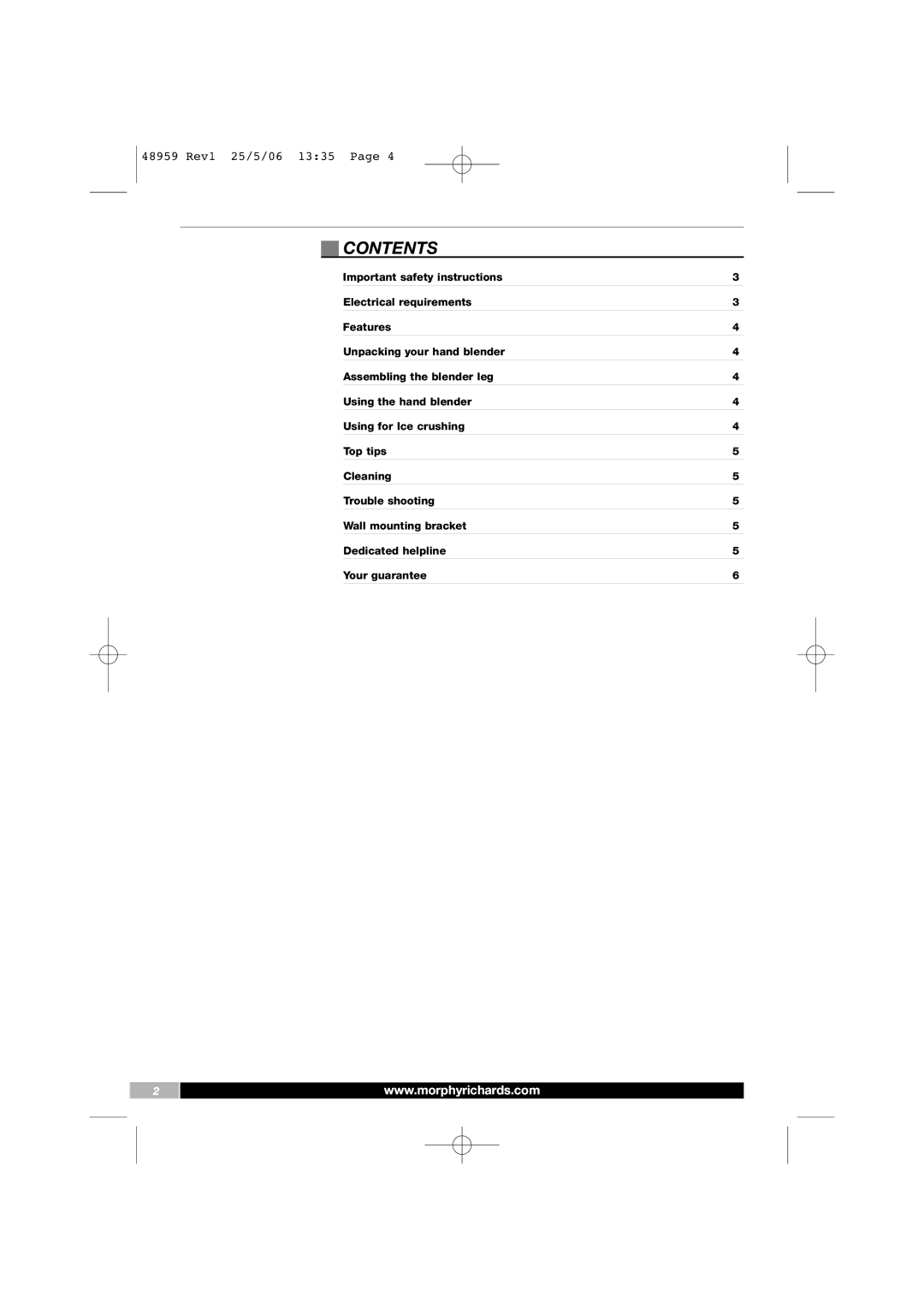 Morphy Richards 48959 manual Contents 