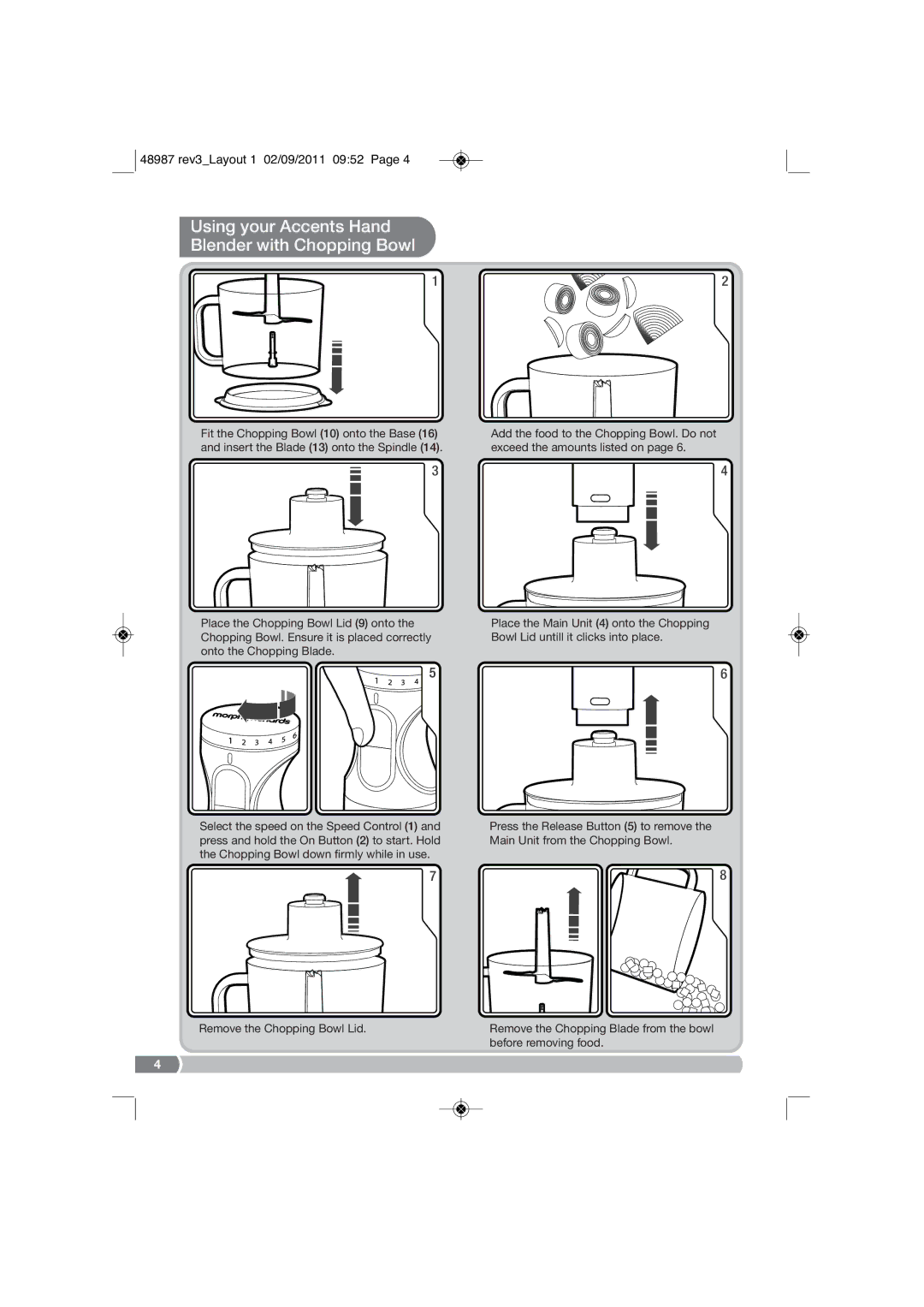 Morphy Richards 4897 manual Using your Accents Hand Blender with Chopping Bowl 