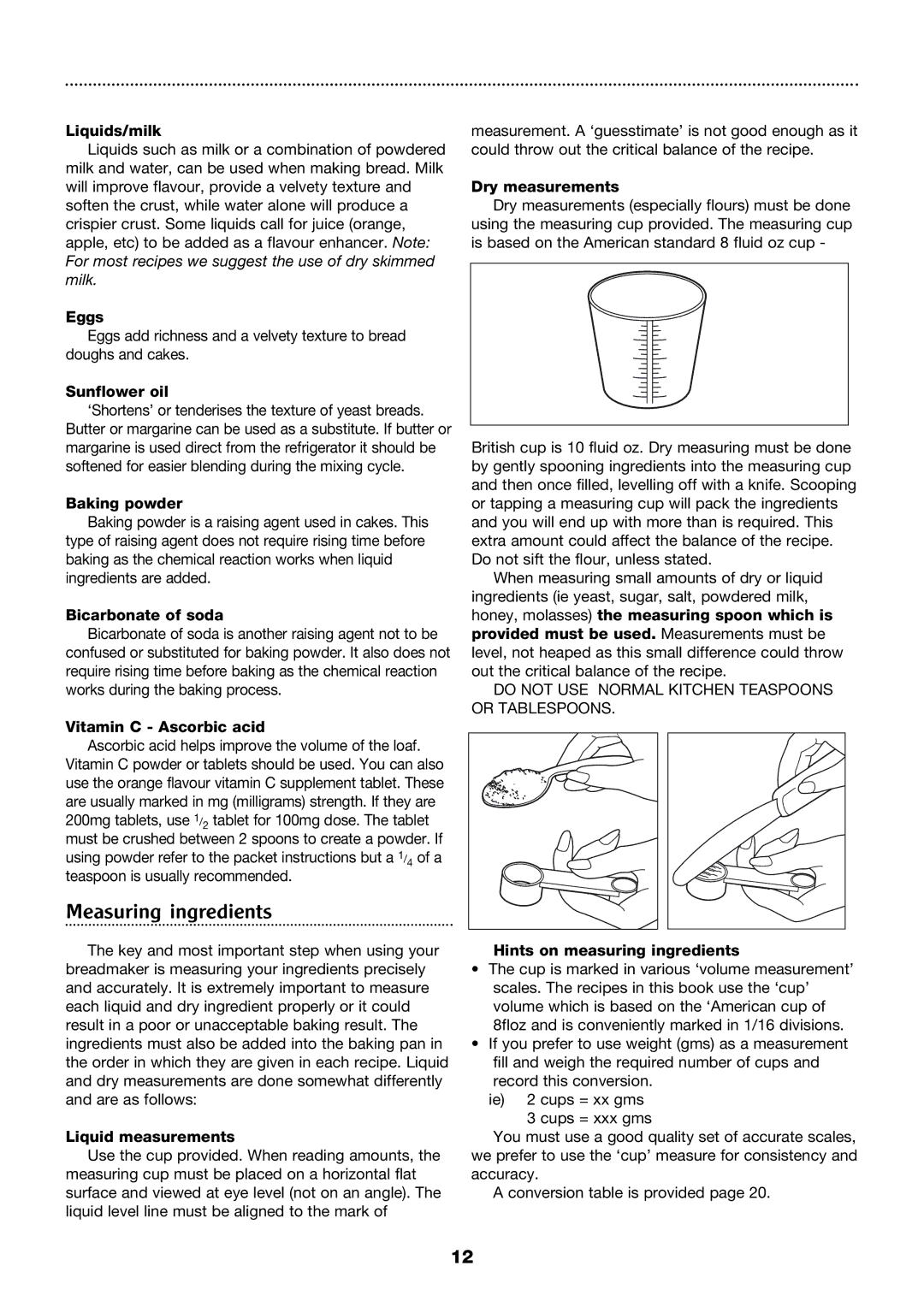 Morphy Richards 4Stainless steel breadmaker manual Measuring ingredients 