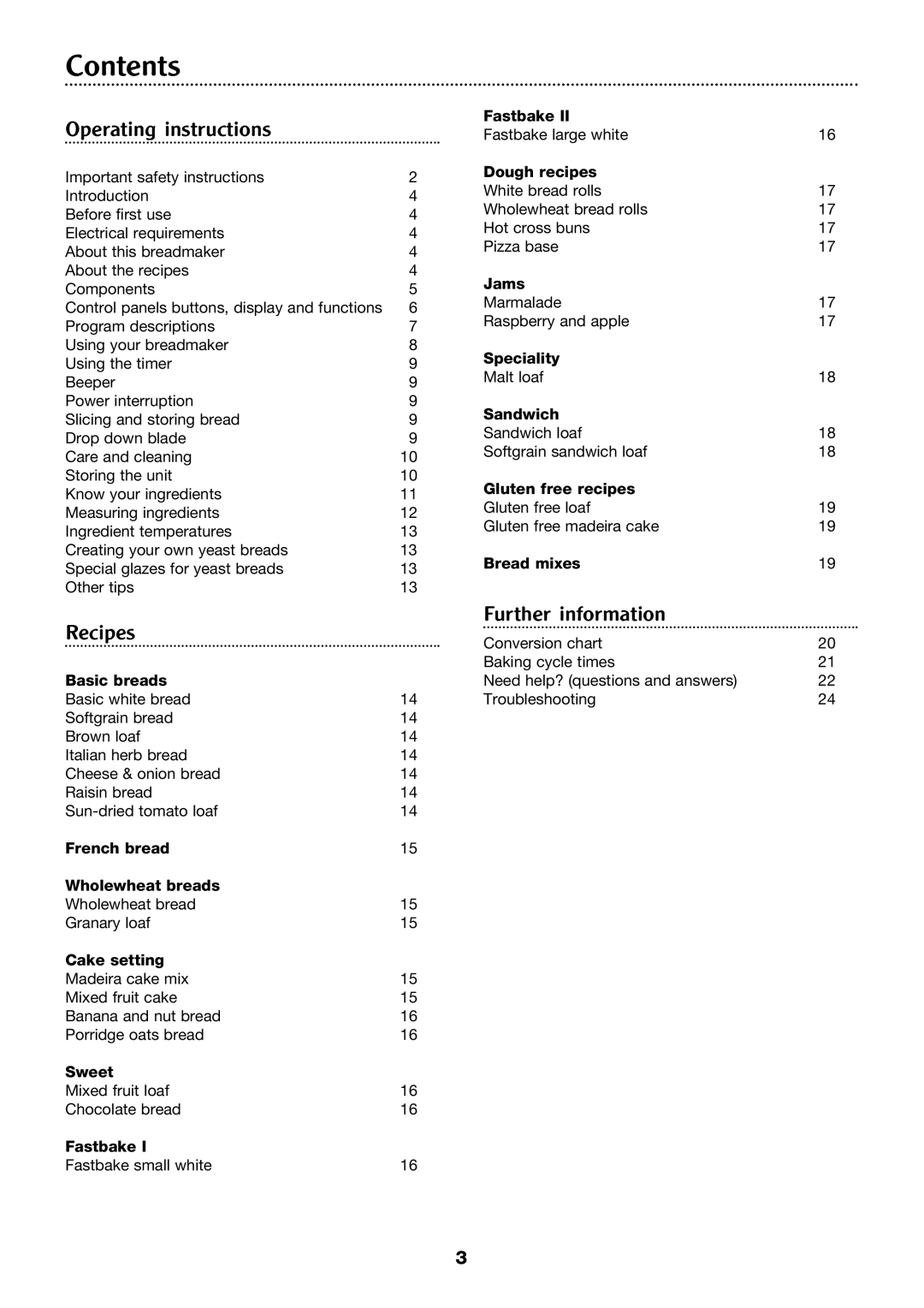 Morphy Richards 4Stainless steel breadmaker manual Contents 