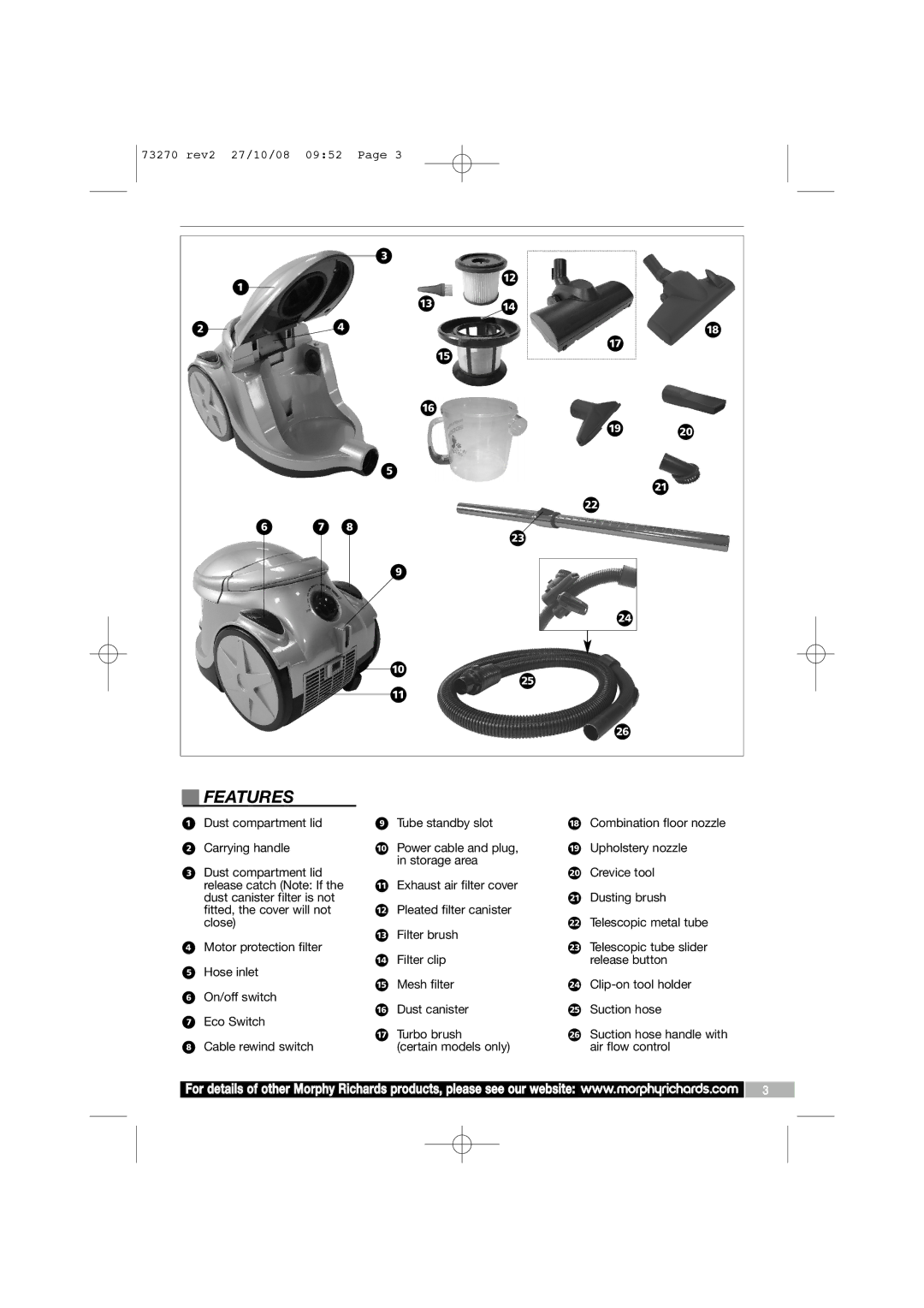 Morphy Richards 73270 manual Features 