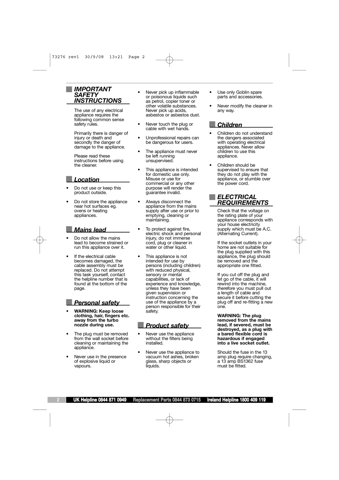 Morphy Richards 73276 manual Safety Instructions, Electrical Requirements 