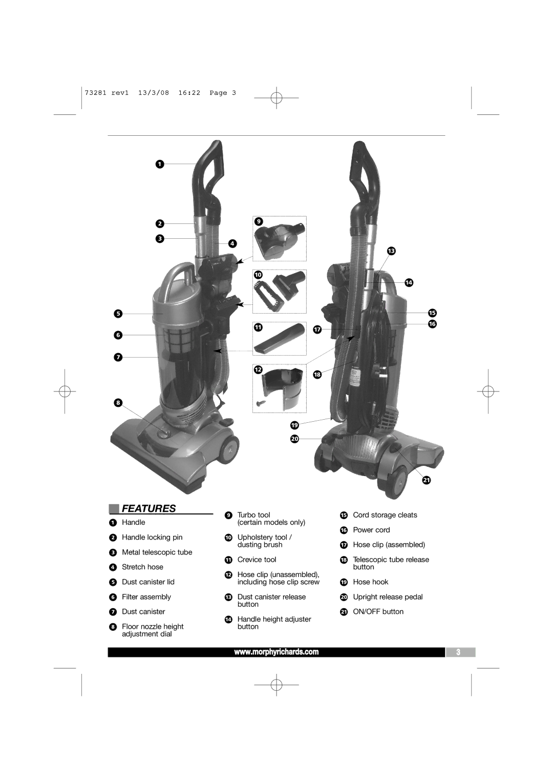 Morphy Richards 73281 manual Features 