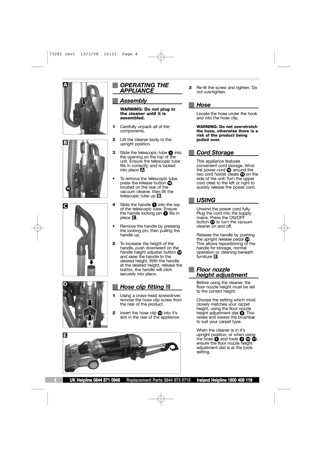 Morphy Richards 73281 manual Operating Appliance, Using 