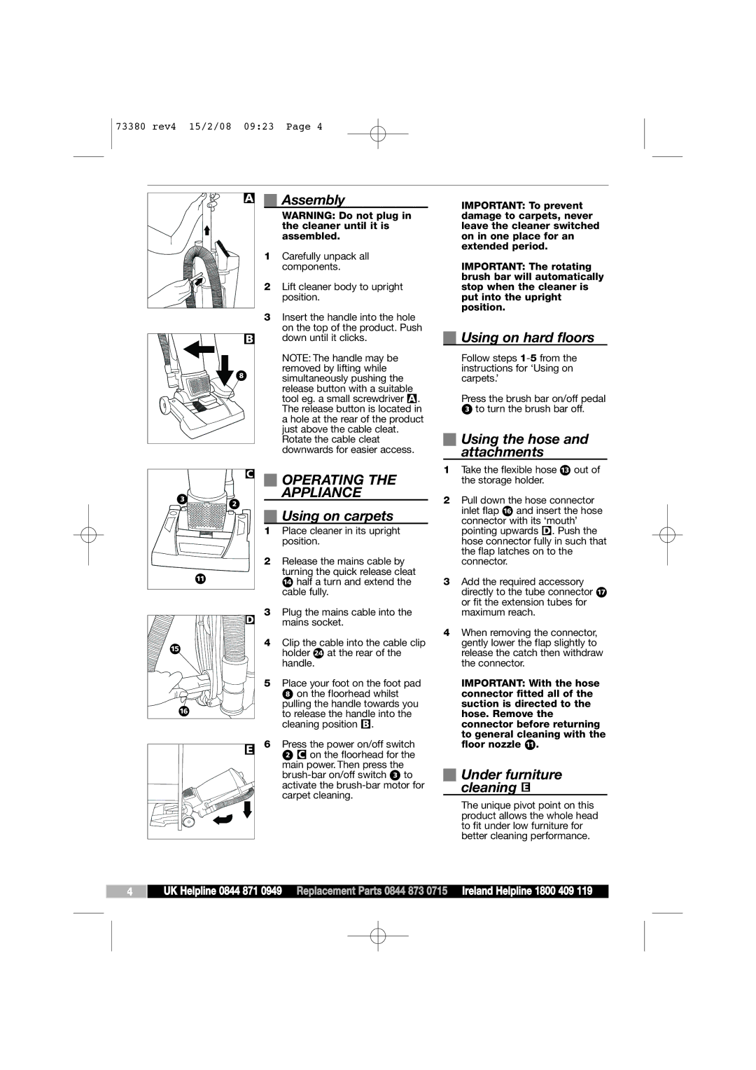 Morphy Richards 73380 manual Operating Appliance 