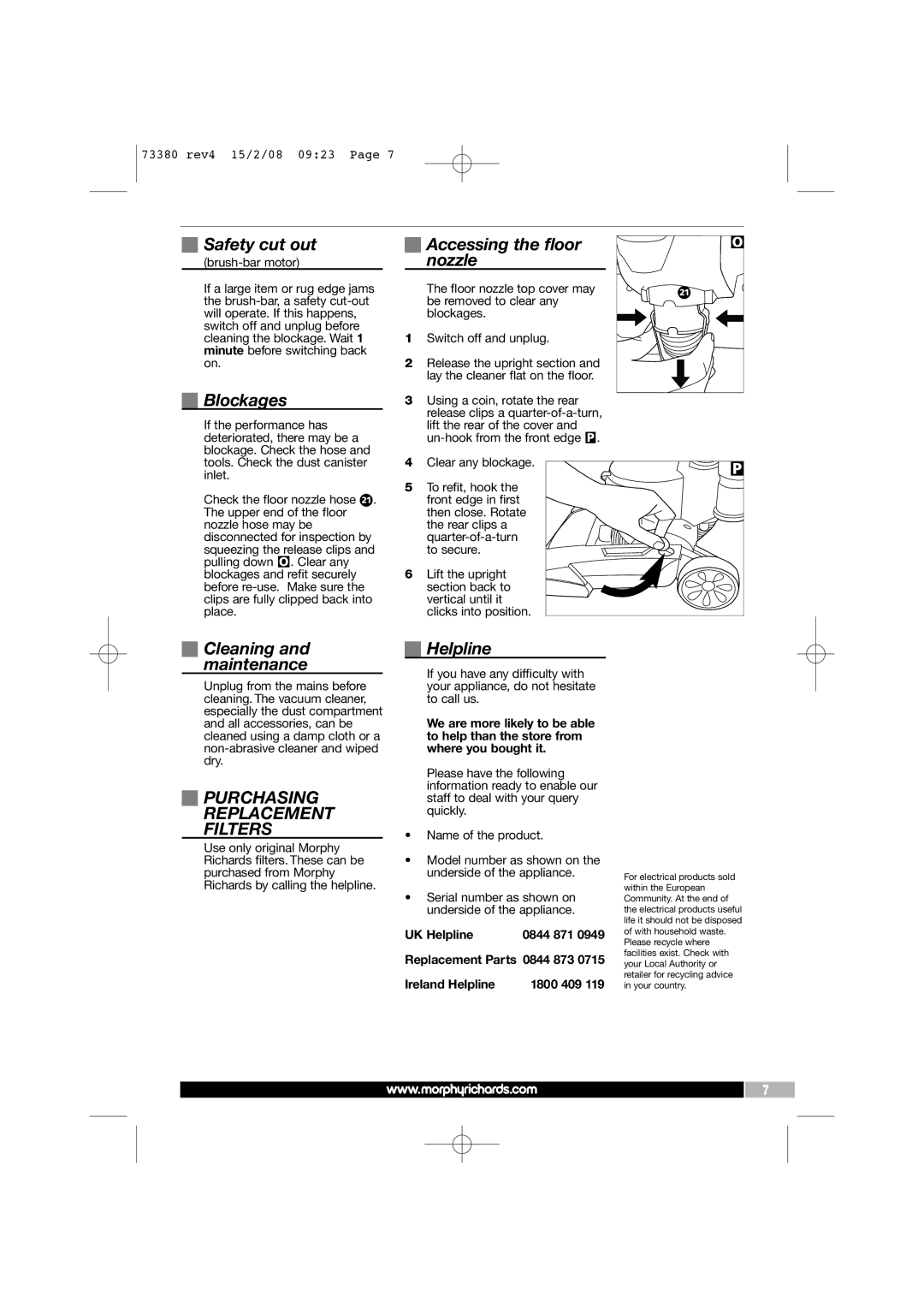 Morphy Richards 73380 manual Purchasing Replacement Filters 