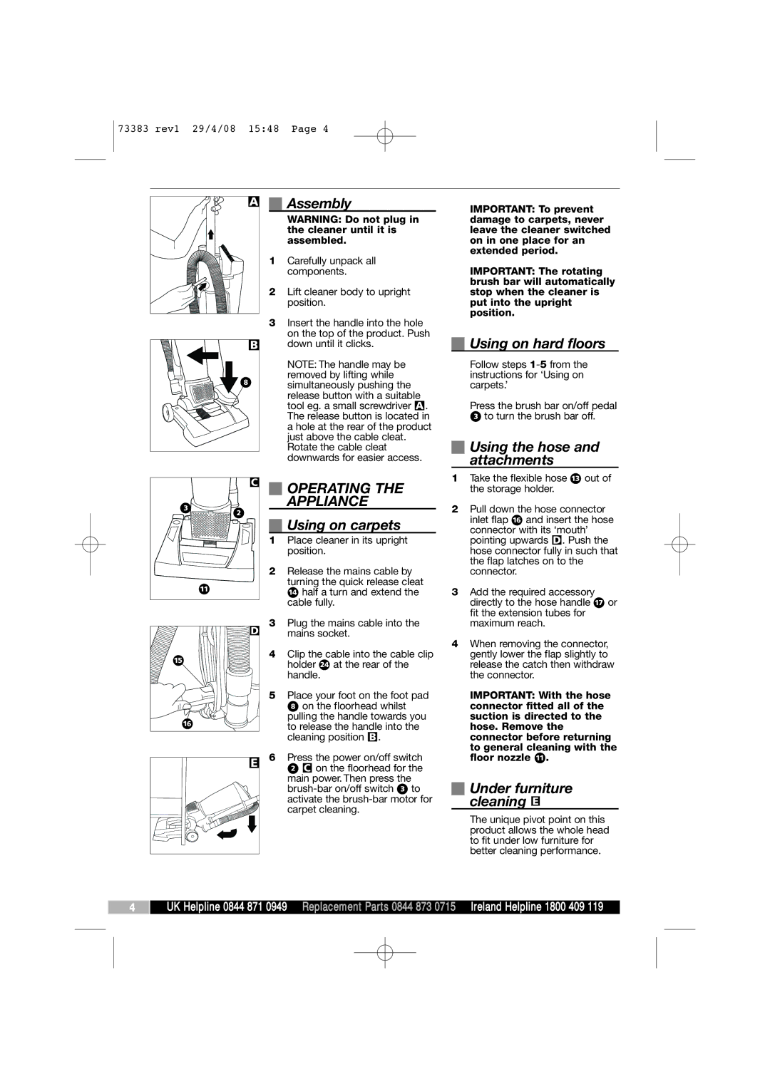 Morphy Richards 73383 manual Operating Appliance 