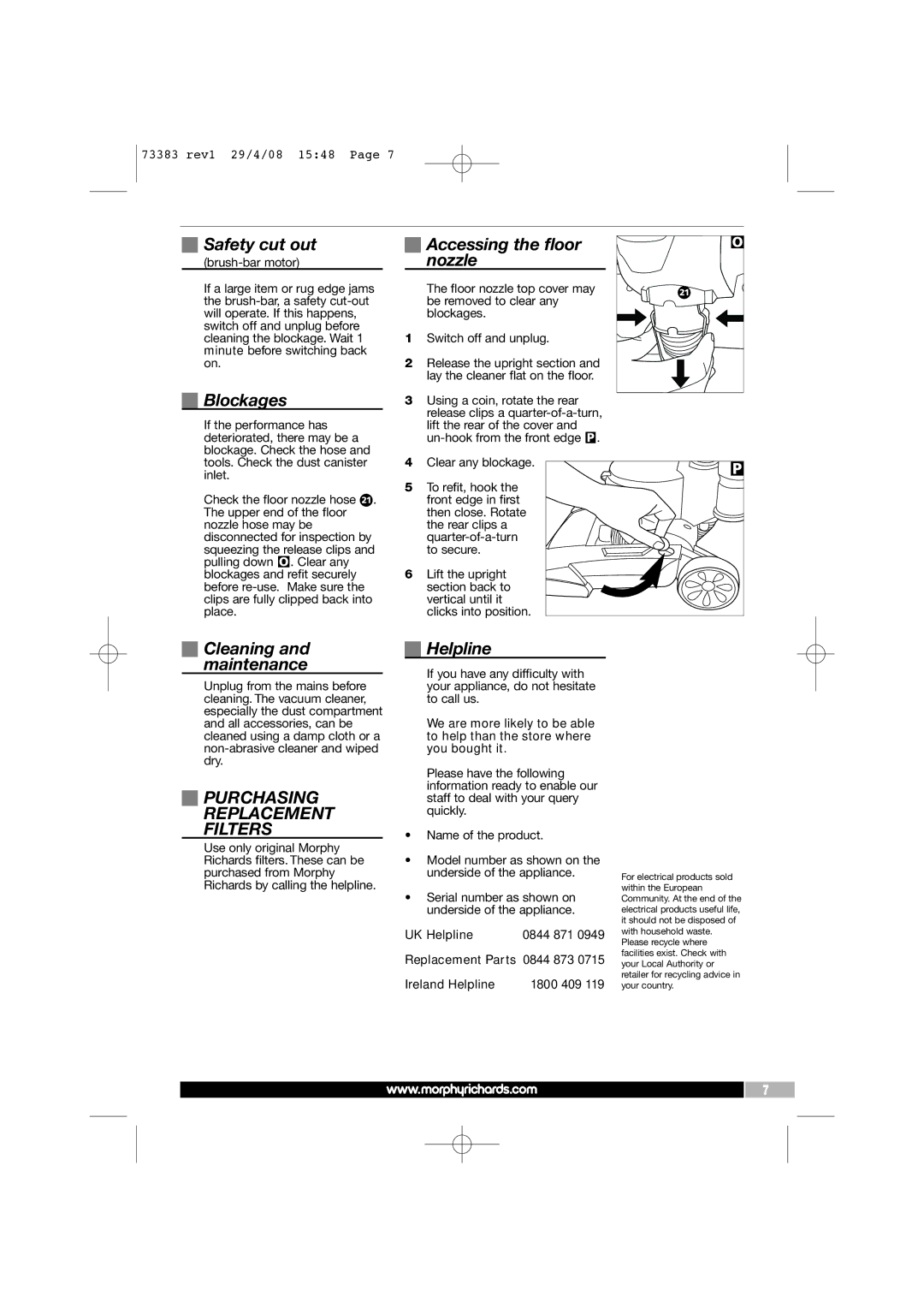 Morphy Richards 73383 manual Purchasing Replacement Filters 