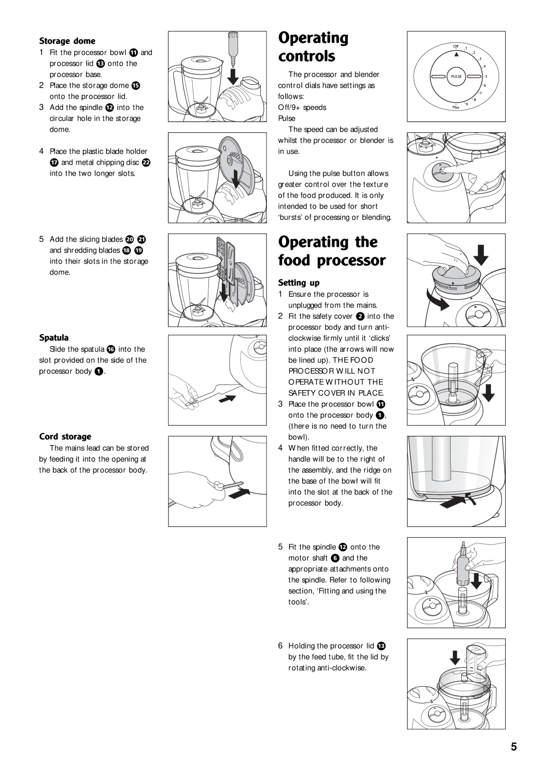 Morphy Richards 760 manual Operating controls, Operating the food processor 