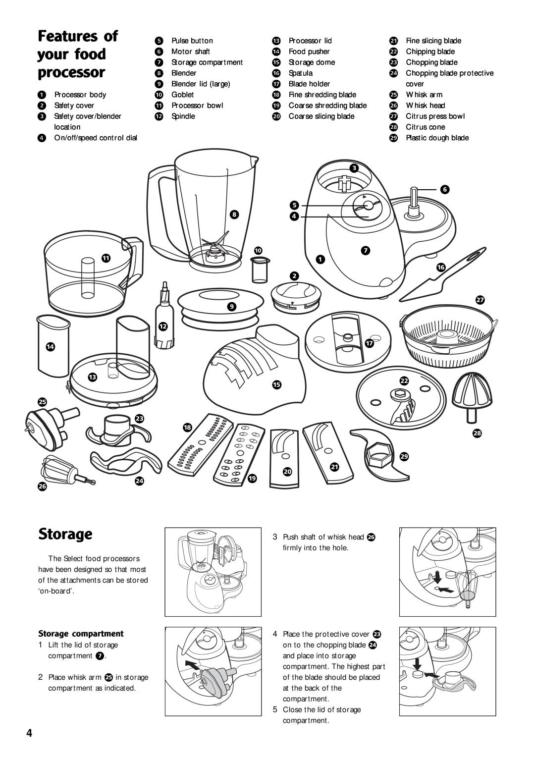 Morphy Richards 760 manual Features of, your food, processor, Ú  Î ˆ, ﬂ È Ù ı, Storage 