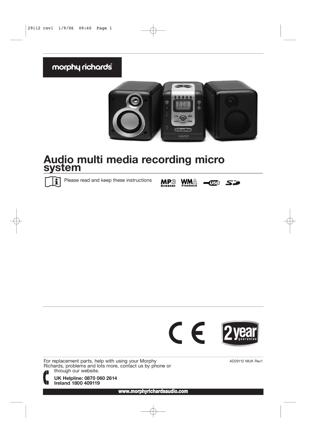 Morphy Richards AD29112 manual Audio multi media recording micro system 