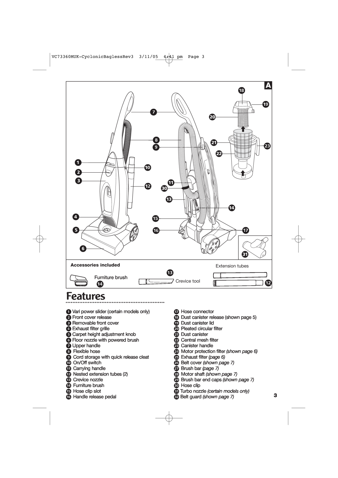 Morphy Richards Bagless Vacuum Cleaner manual Features 