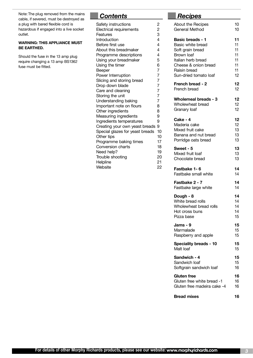 Morphy Richards BM48268 MUK Rev4 manual Contents, Recipes 