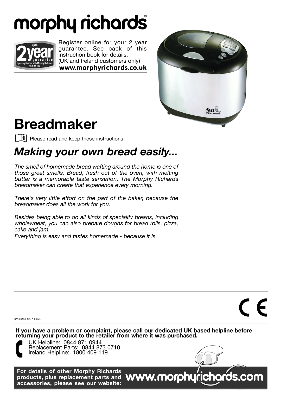Morphy Richards BM48268 MUK Rev4 manual Breadmaker, Making your own bread easily 