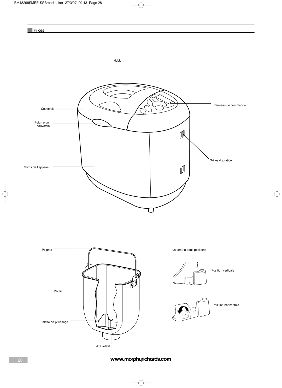 Morphy Richards BM48268SMEE manual Pièces, La lame a deux positions 