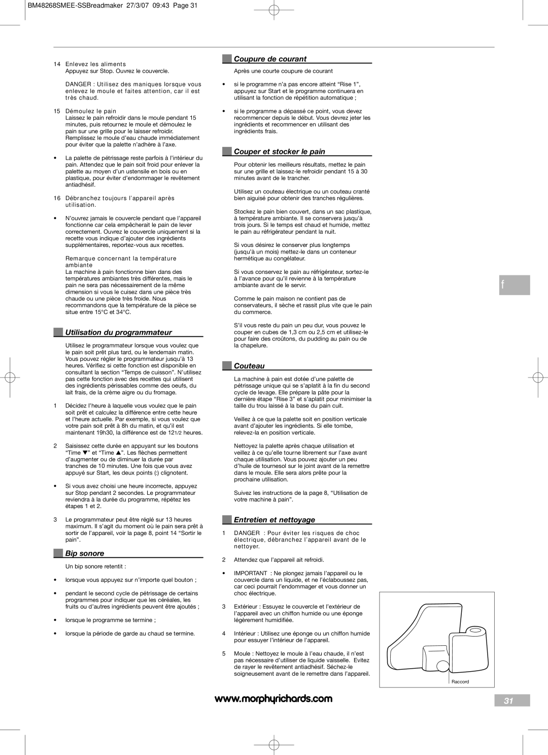 Morphy Richards BM48268SMEE manual Utilisation du programmateur, Bip sonore, Coupure de courant, Couper et stocker le pain 