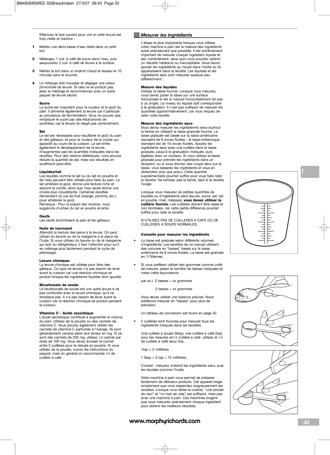 Morphy Richards BM48268SMEE manual Mesurer les ingrédients 