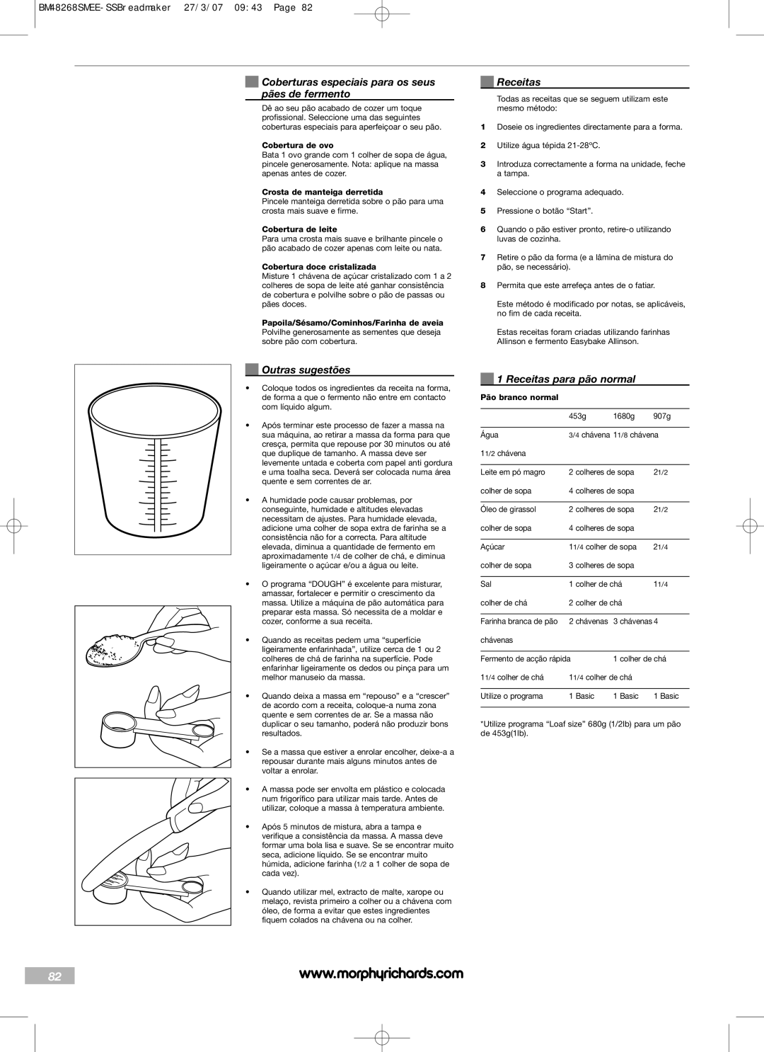Morphy Richards BM48268SMEE manual Coberturas especiais para os seus Receitas Pães de fermento, Outras sugestões 