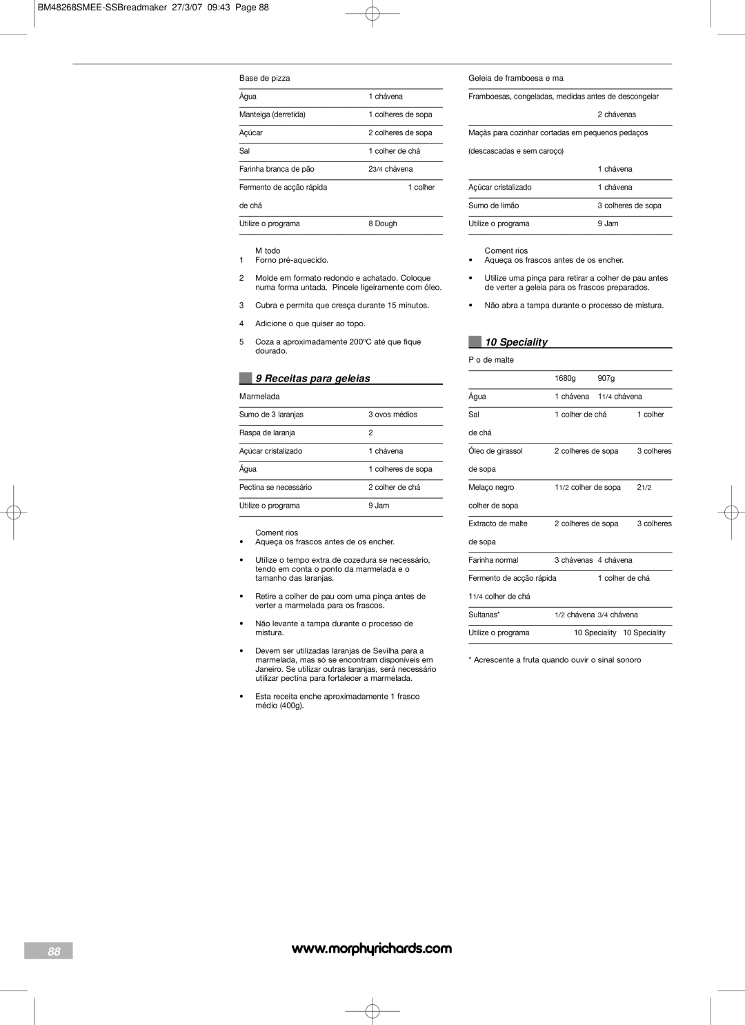 Morphy Richards BM48268SMEE manual Receitas para geleias 