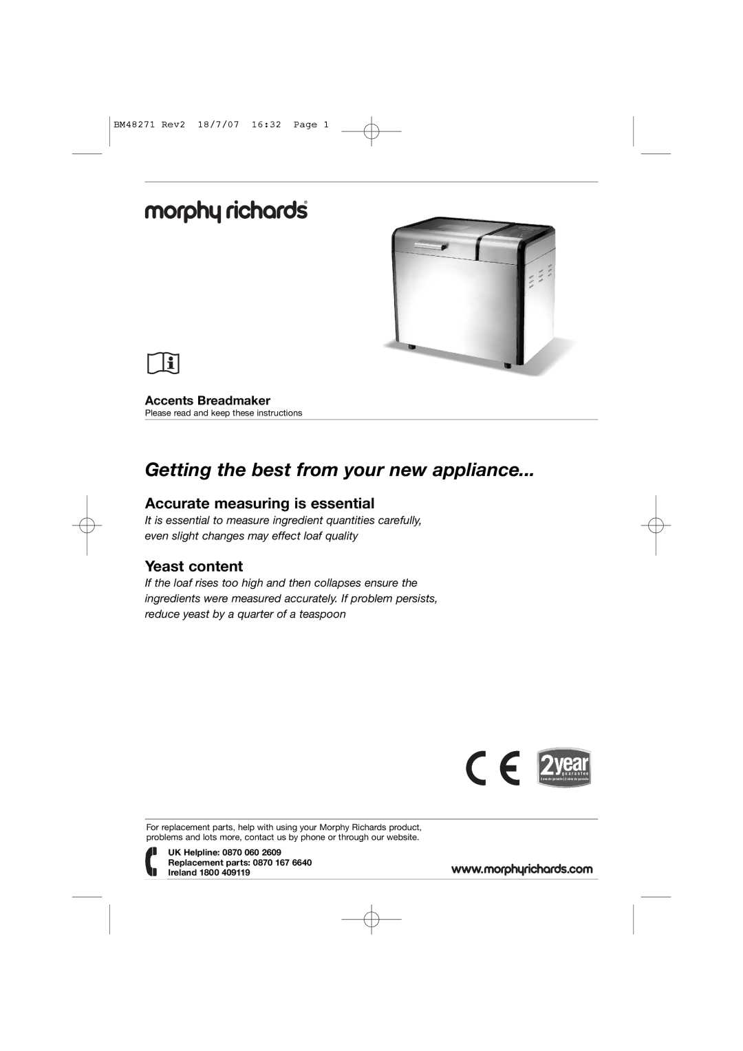 Morphy Richards BM48271 manual Getting the best from your new appliance 