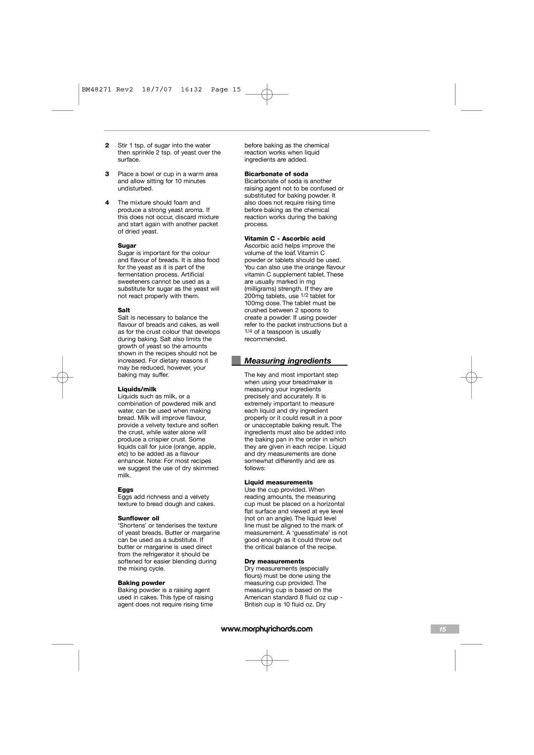 Morphy Richards BM48271 manual Measuring ingredients 