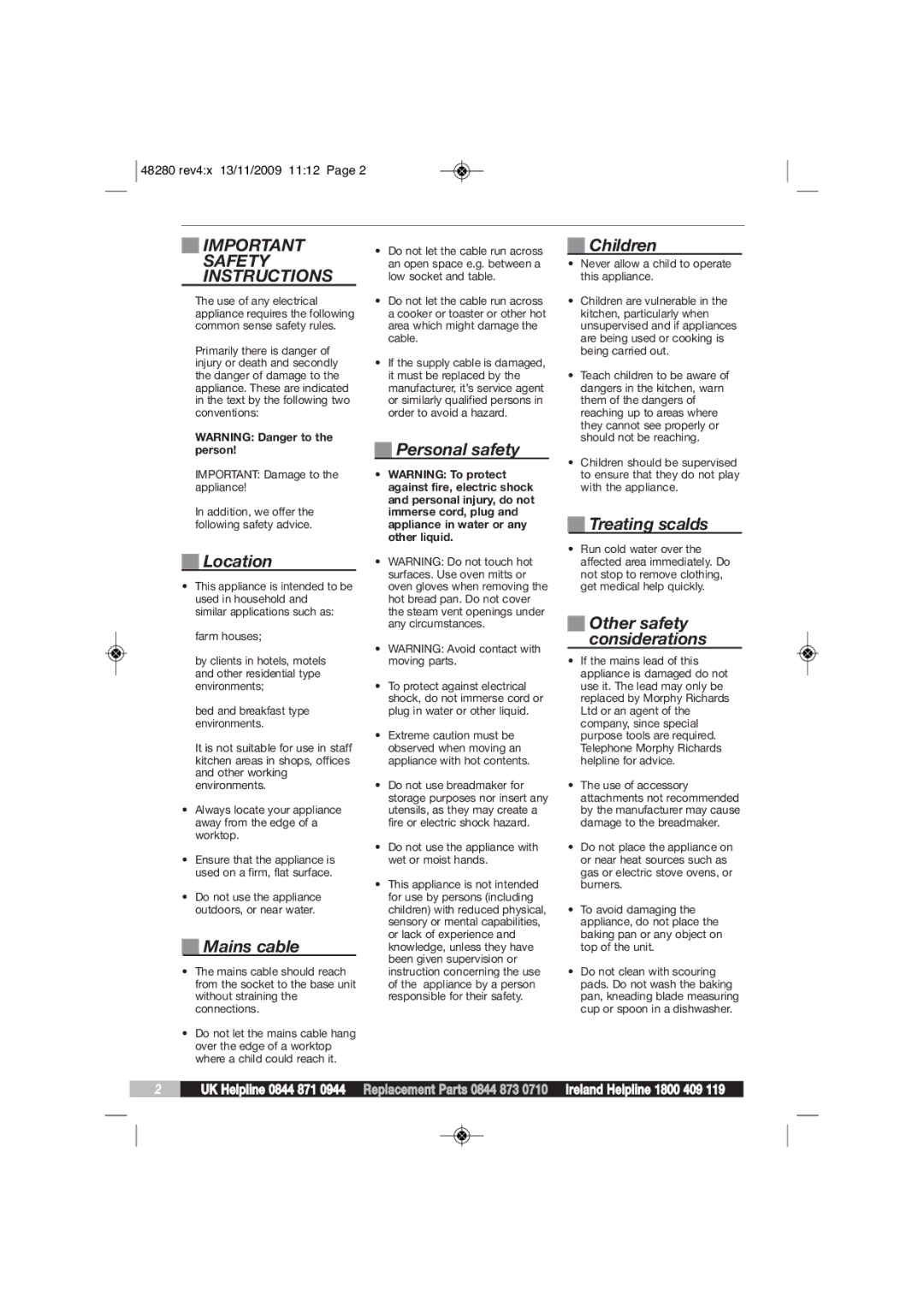 Morphy Richards BM48280 manual Safety, Instructions 