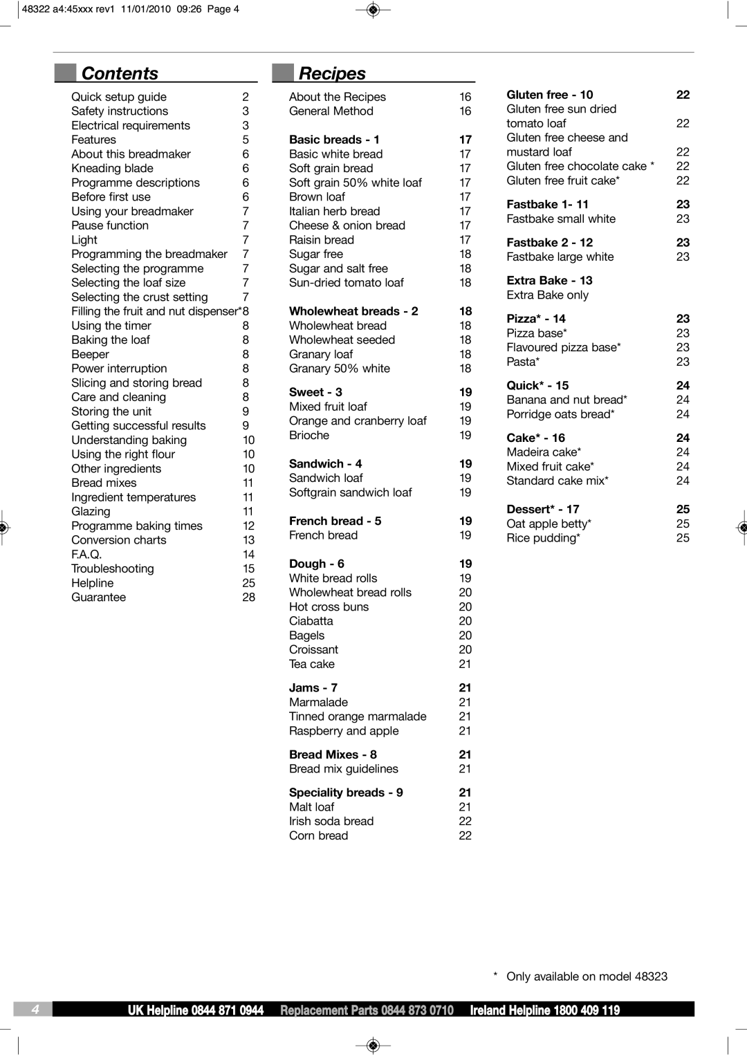 Morphy Richards BM48322 manual Contents, Recipes 