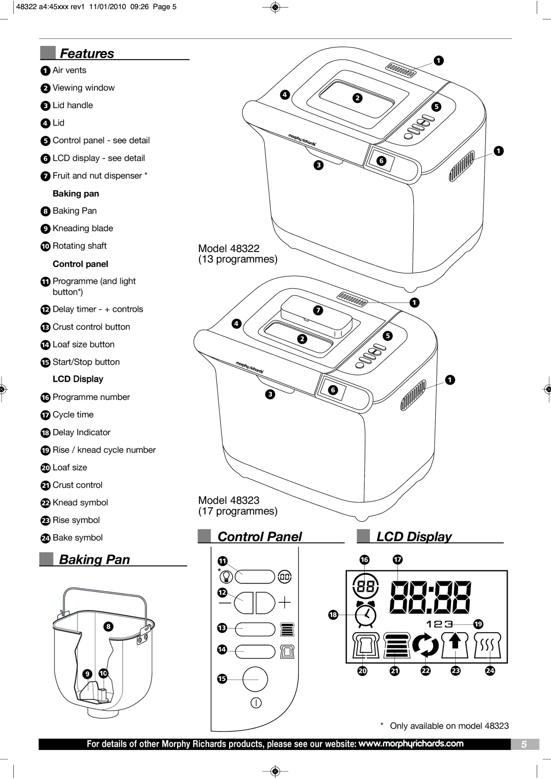 Morphy Richards BM48322 manual Features, Baking Pan, Baking pan 