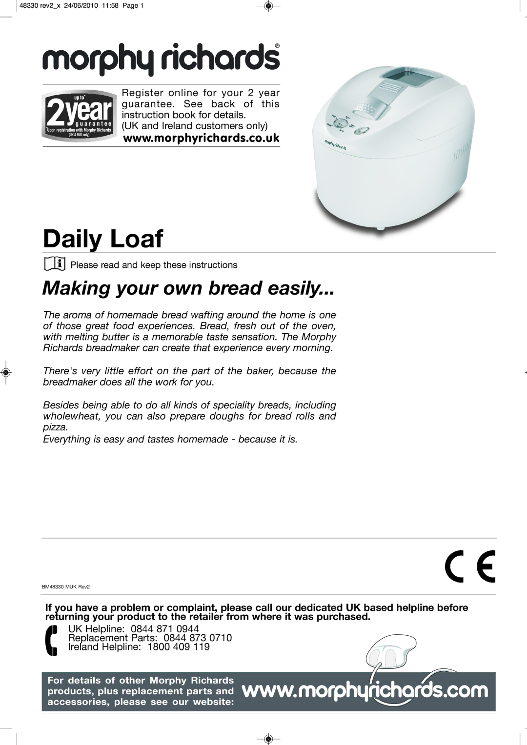 Morphy Richards BM48330 manual Daily Loaf 