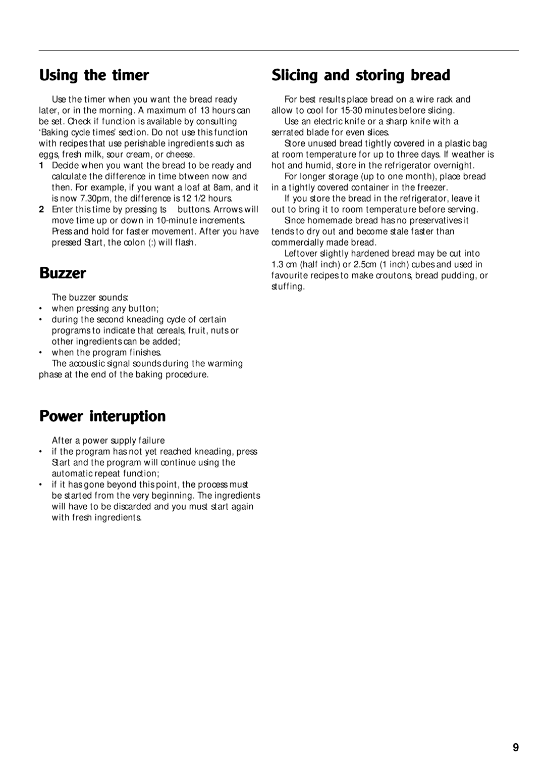 Morphy Richards Bread Maker manual Using the timer, Buzzer, Power interuption 