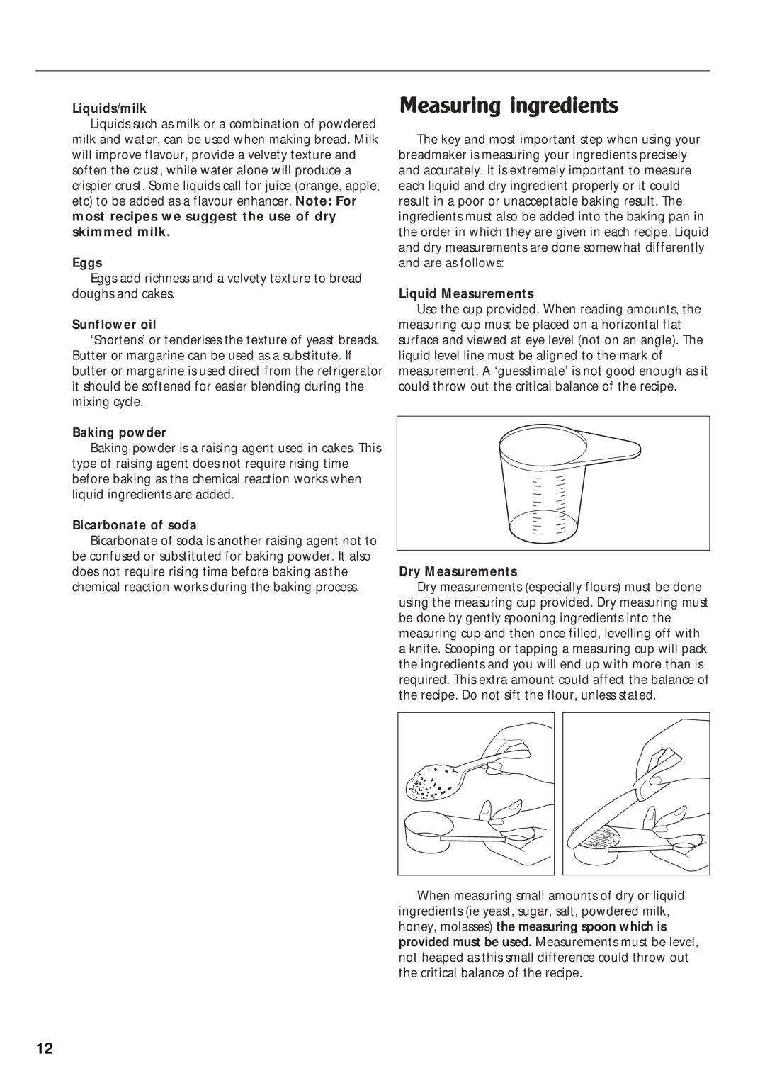 Morphy Richards Bread Maker manual Measuring ingredients 