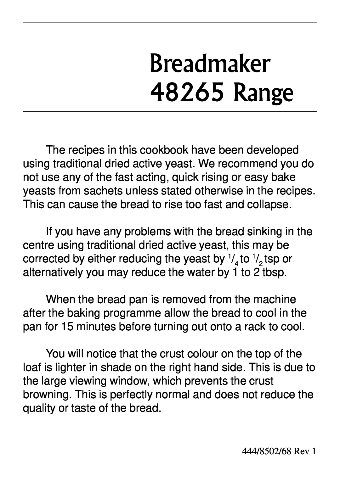 Morphy Richards Bread Maker manual Breadmaker 48265 Range, 444/8502/68 Rev 