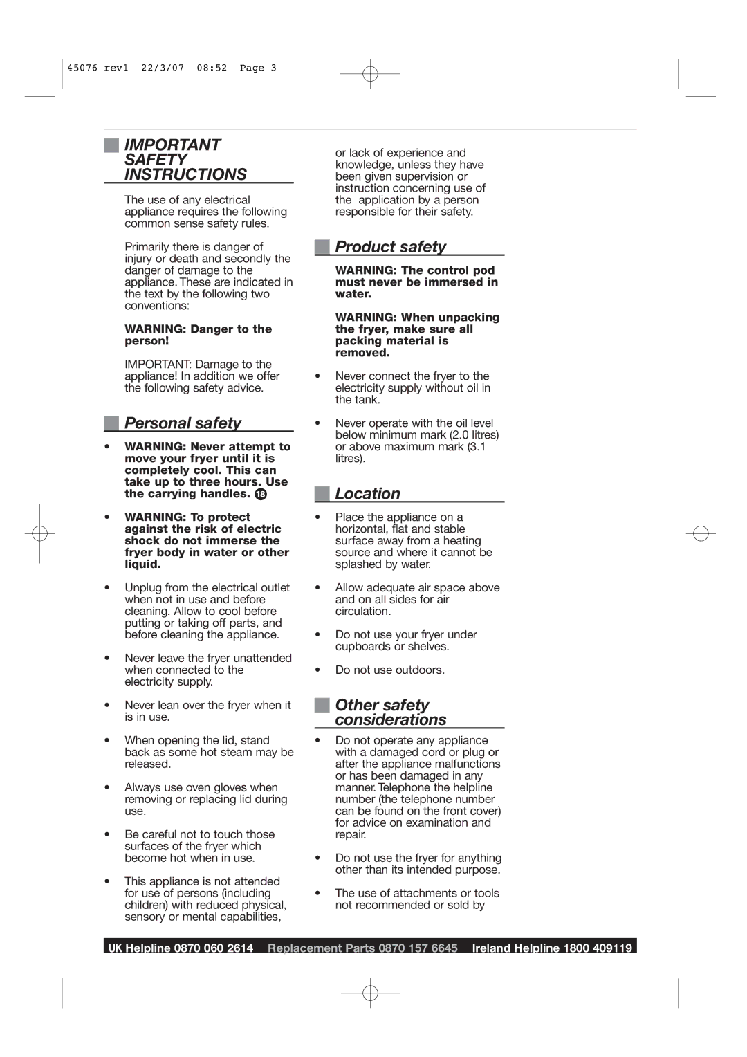 Morphy Richards Coffeemaker Safety Instructions, Personal safety, Product safety, Location, Other safety considerations 