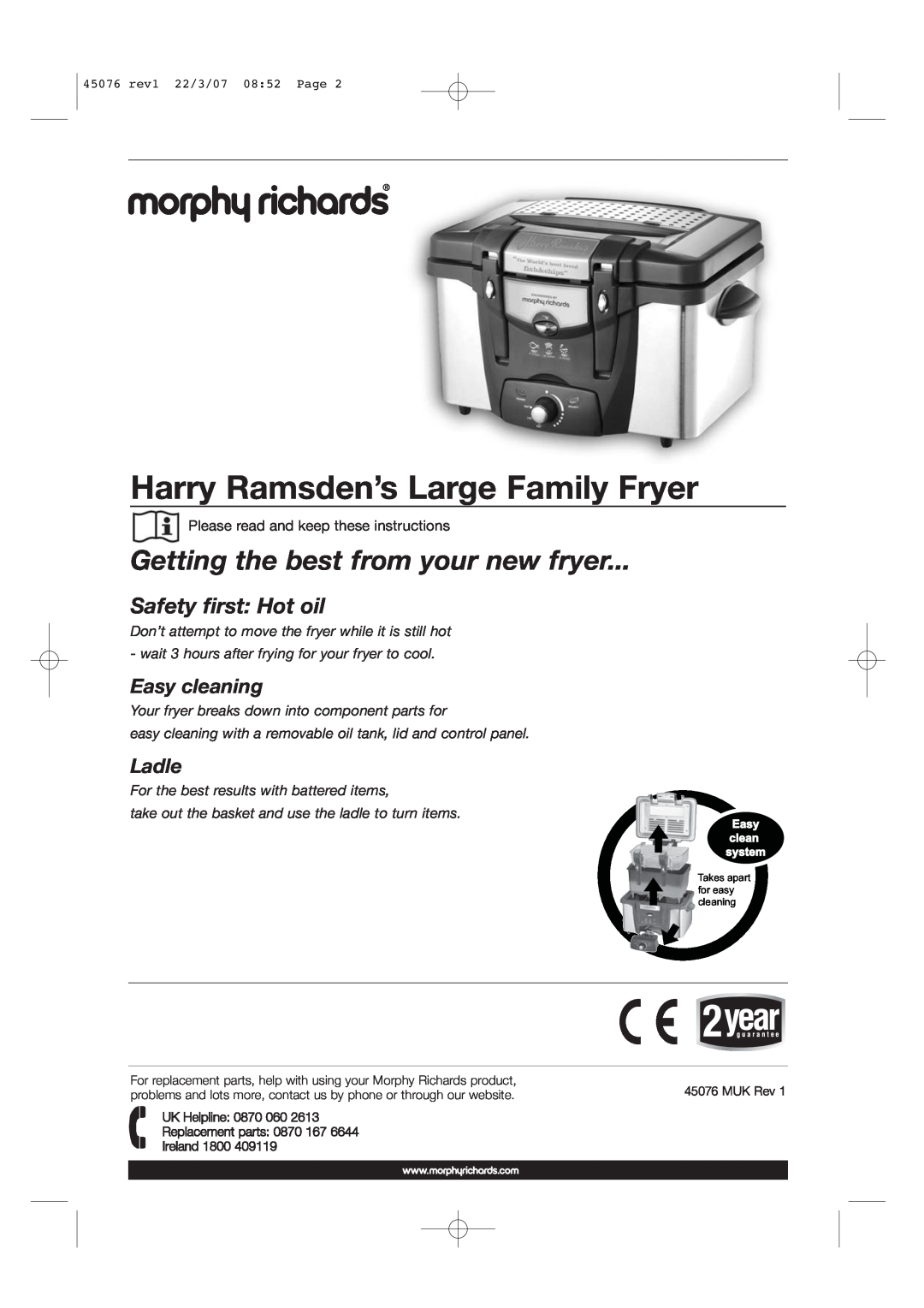 Morphy Richards Coffeemaker Easy cleaning, Ladle, Harry Ramsden’s Large Family Fryer, Getting the best from your new fryer 