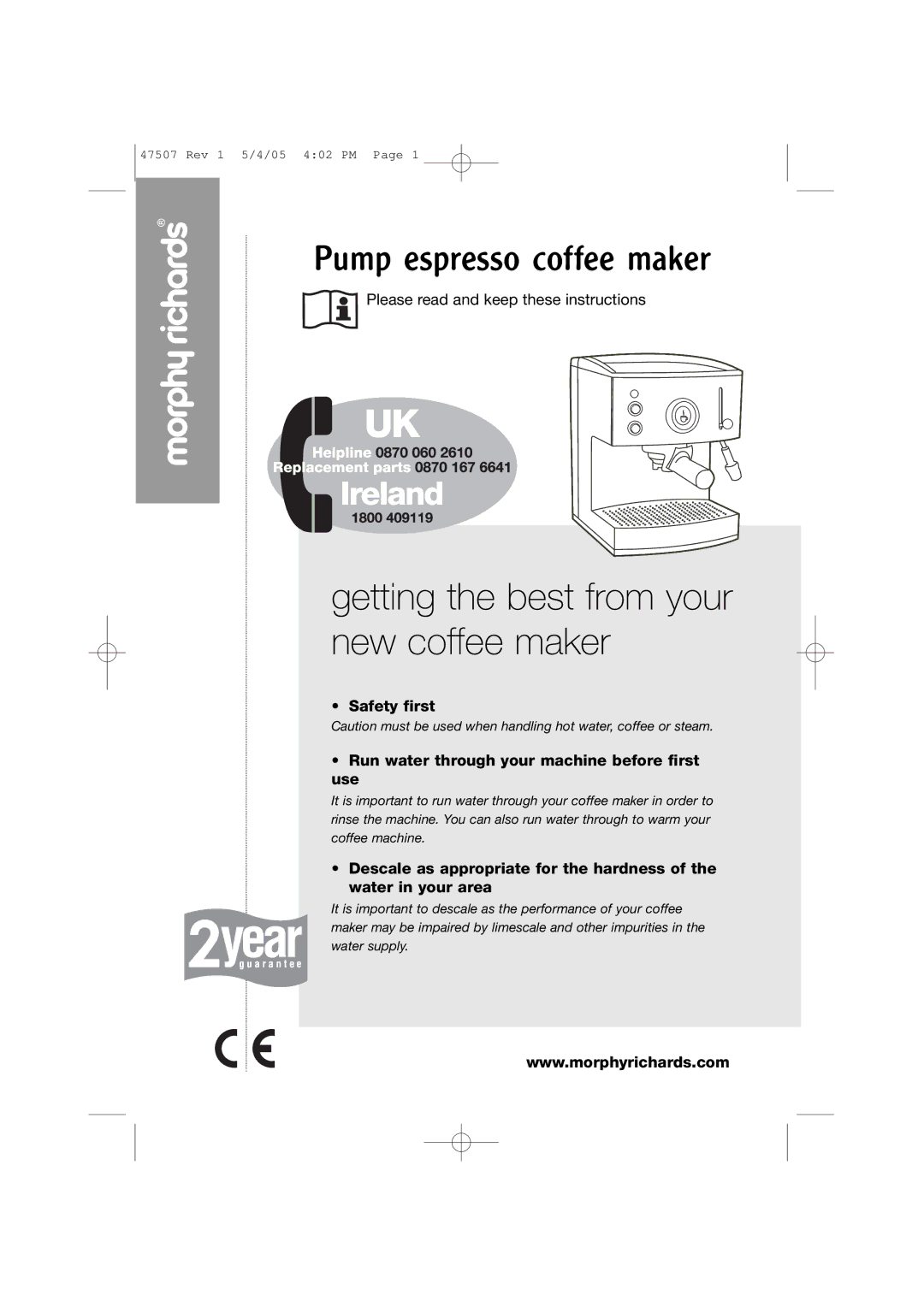 Morphy Richards CoffeMaker manual Getting the best from your new coffee maker 