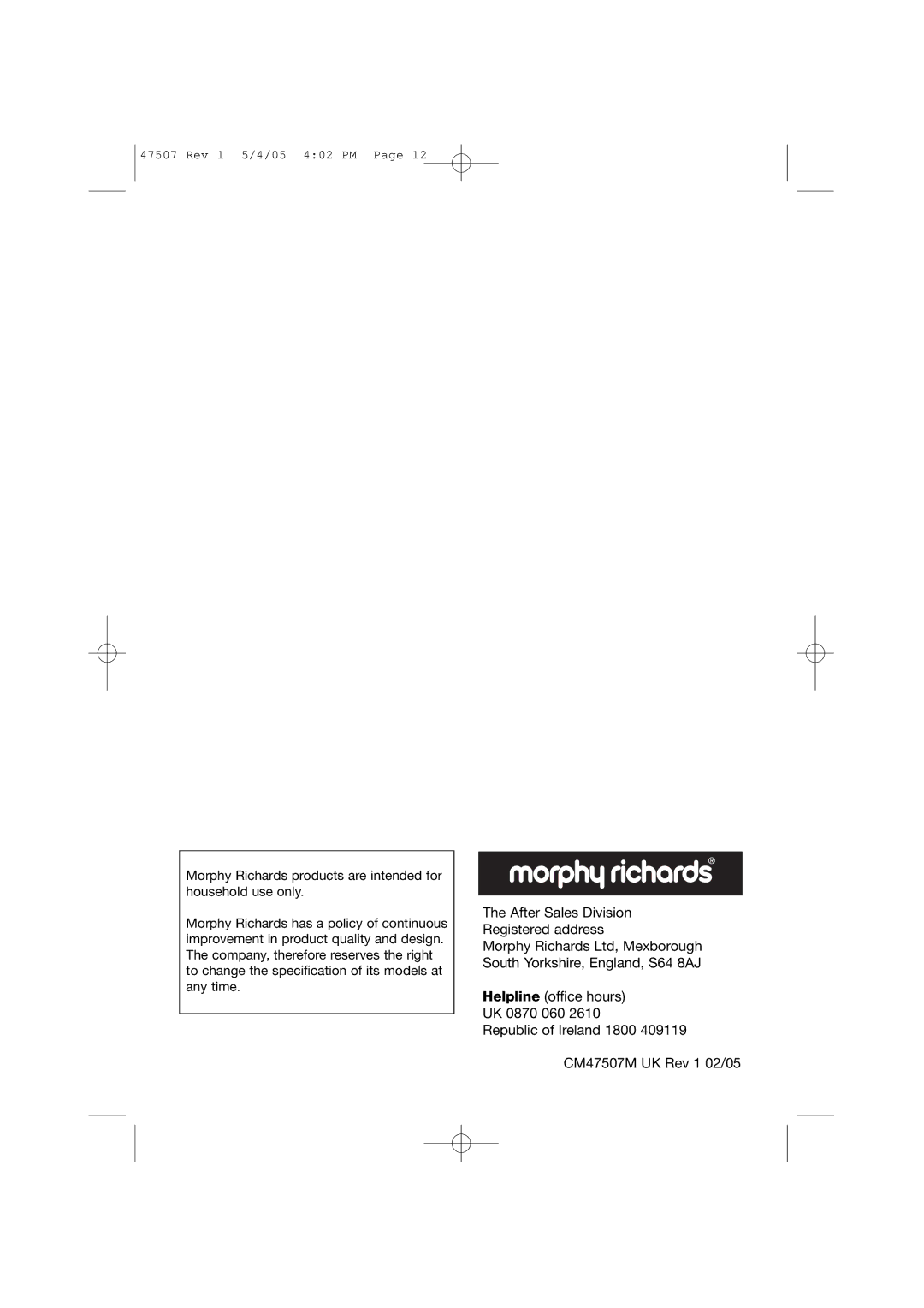 Morphy Richards CoffeMaker manual Rev 1 5/4/05 402 PM 