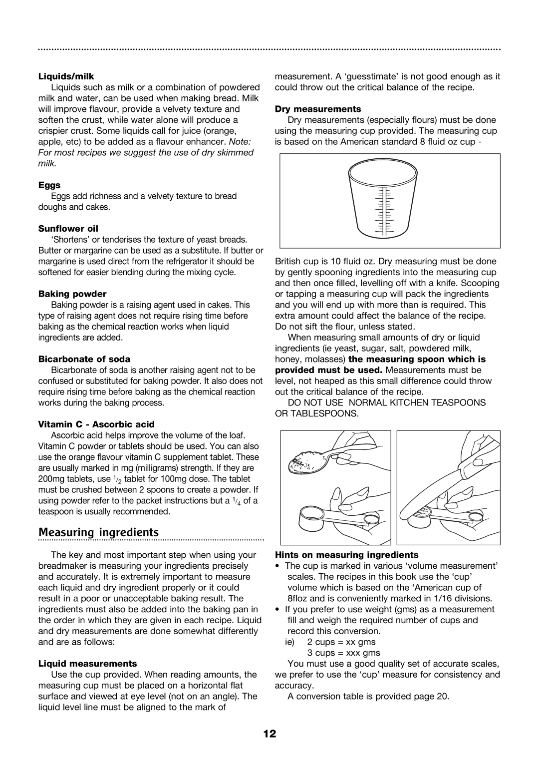 Morphy Richards Compact breadmaker manual Measuring ingredients 