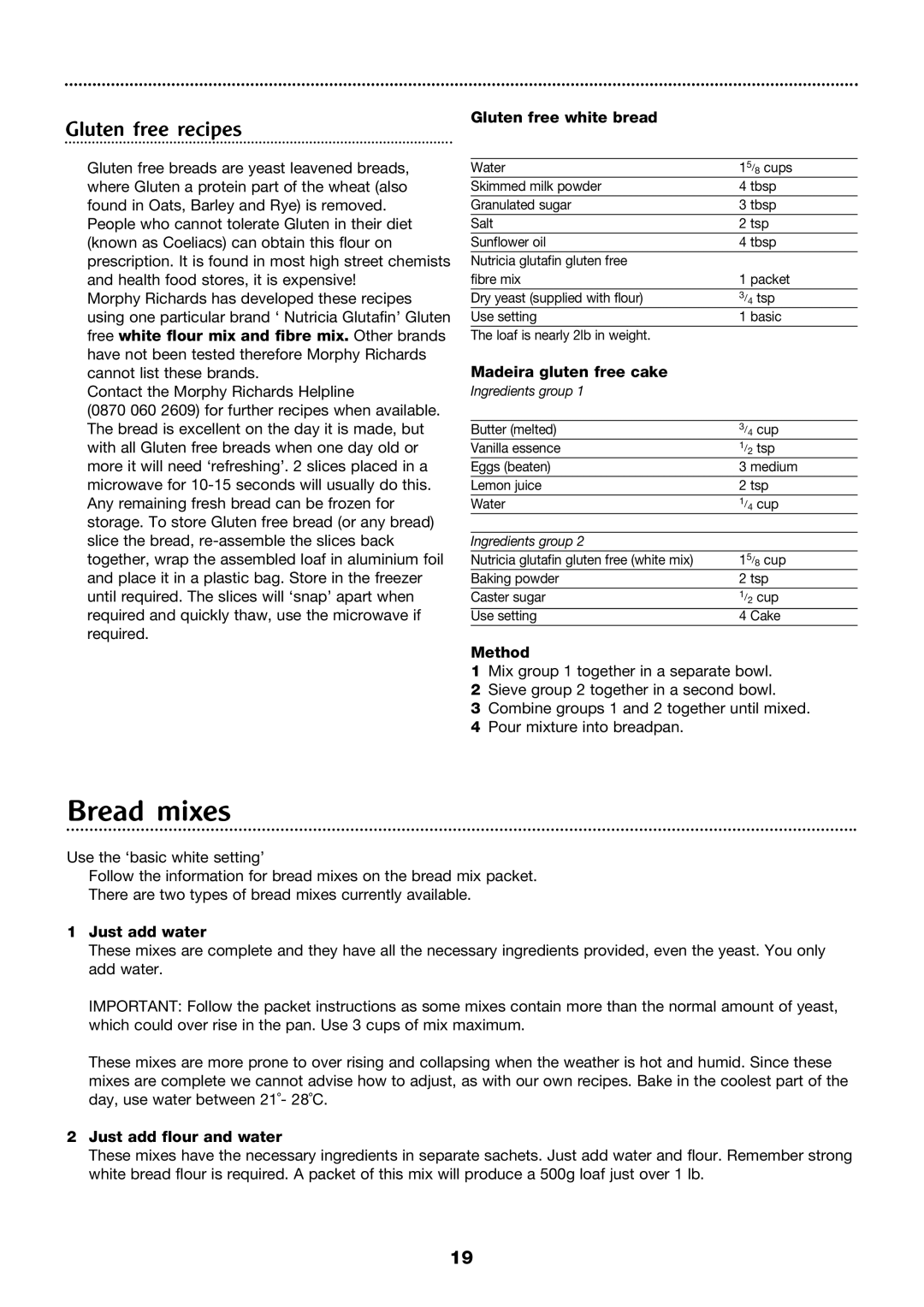Morphy Richards Compact breadmaker manual Bread mixes, Gluten free recipes 