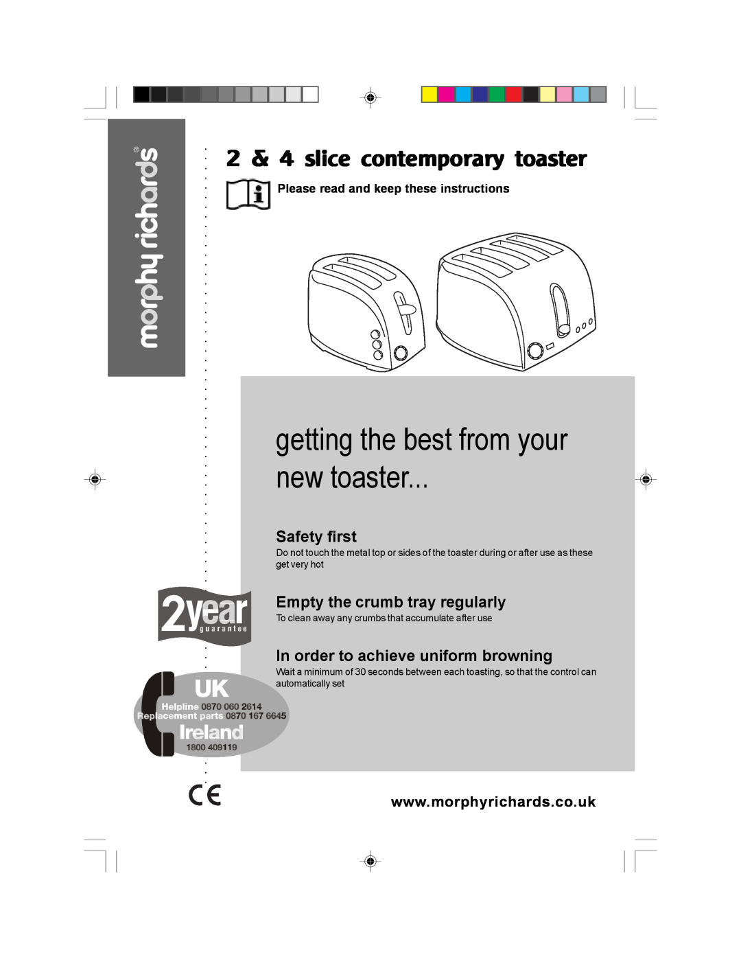 Morphy Richards contemporary manual Please read and keep these instructions, getting the best from your new toaster 