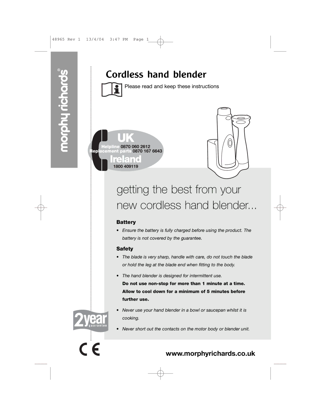 Morphy Richards Cordless hand blender manual Getting the best from your New cordless hand blender 