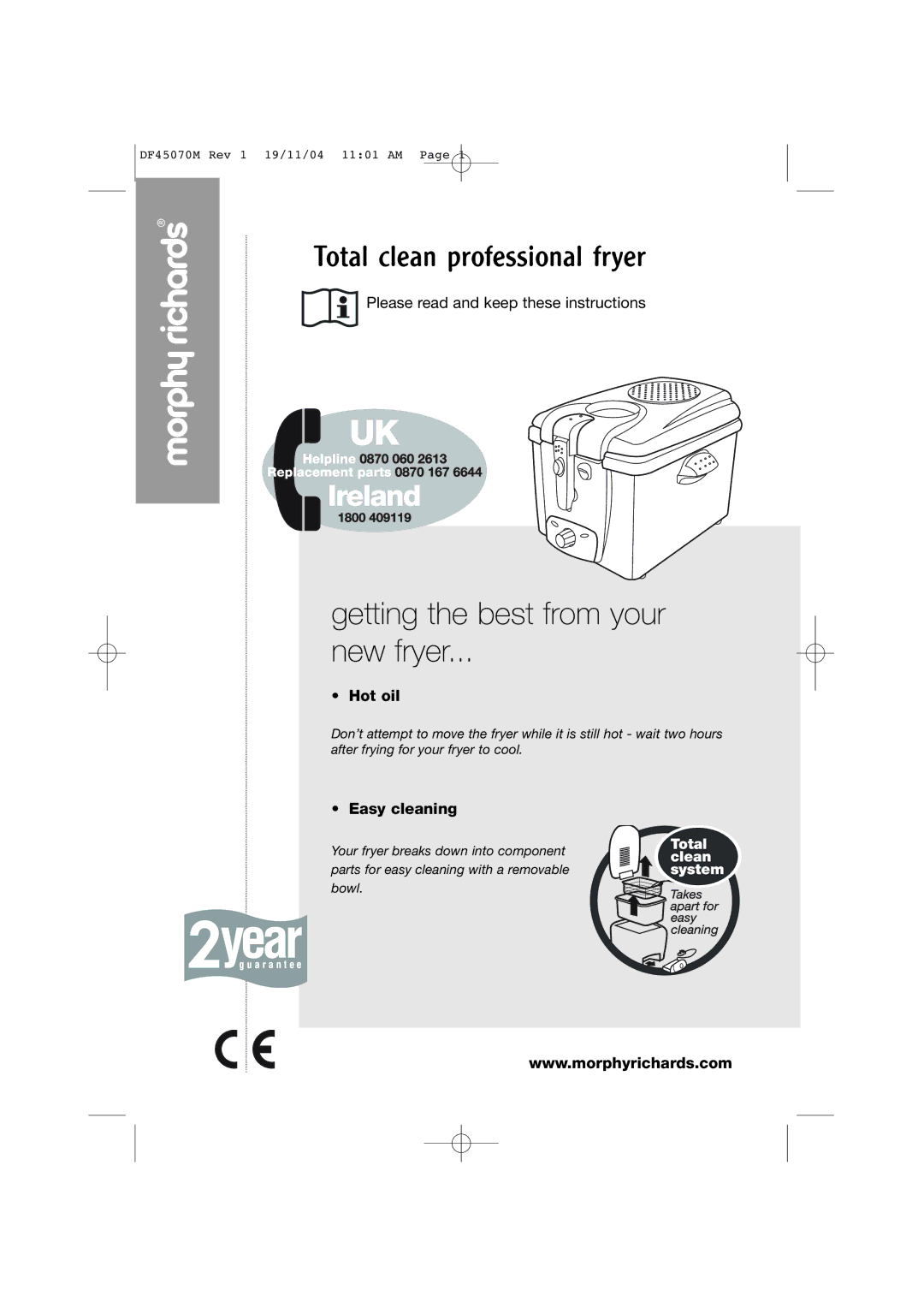 Morphy Richards DF45070M manual Getting the best from your New fryer 